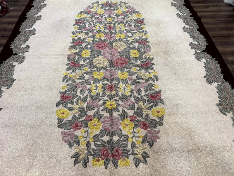 Palace Size American Hooked Rug 11x20 Aubusson Style Ivory by Jewel Rugs