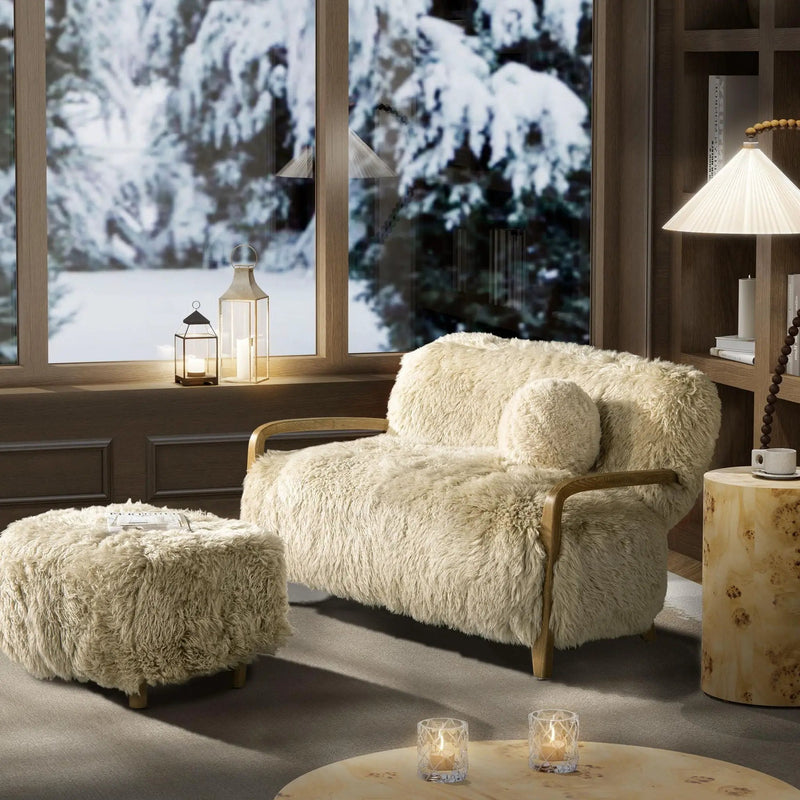 Enchante - Sheepskin Accent Loveseat - Taupe / Natural by HouseOfZazla