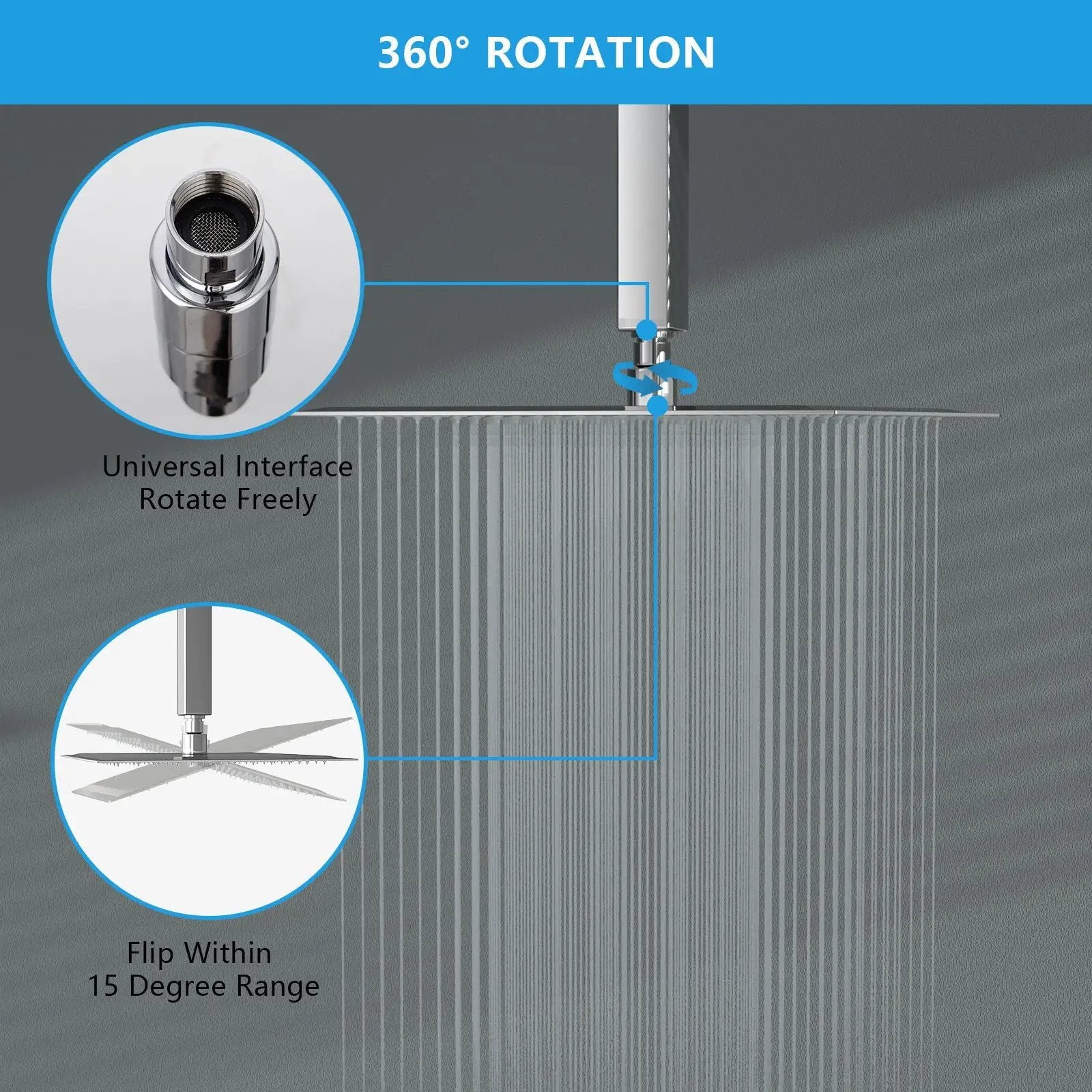 Ultra Thin Square Rainfall Shower Head Stainless Steel, Wall Or Ceiling Mount by HouseOfZazla
