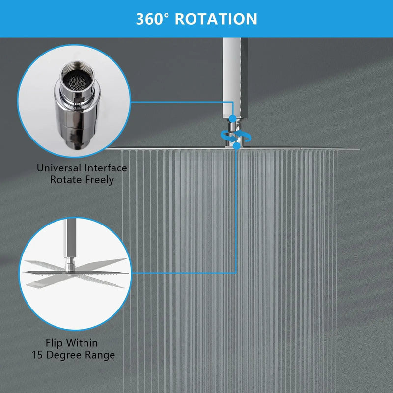 16" Square Rainfall Shower Head Fixed Wall Mount With Full Body Coverage & Self Cleaning Silicone Nozzles by HouseOfZazla