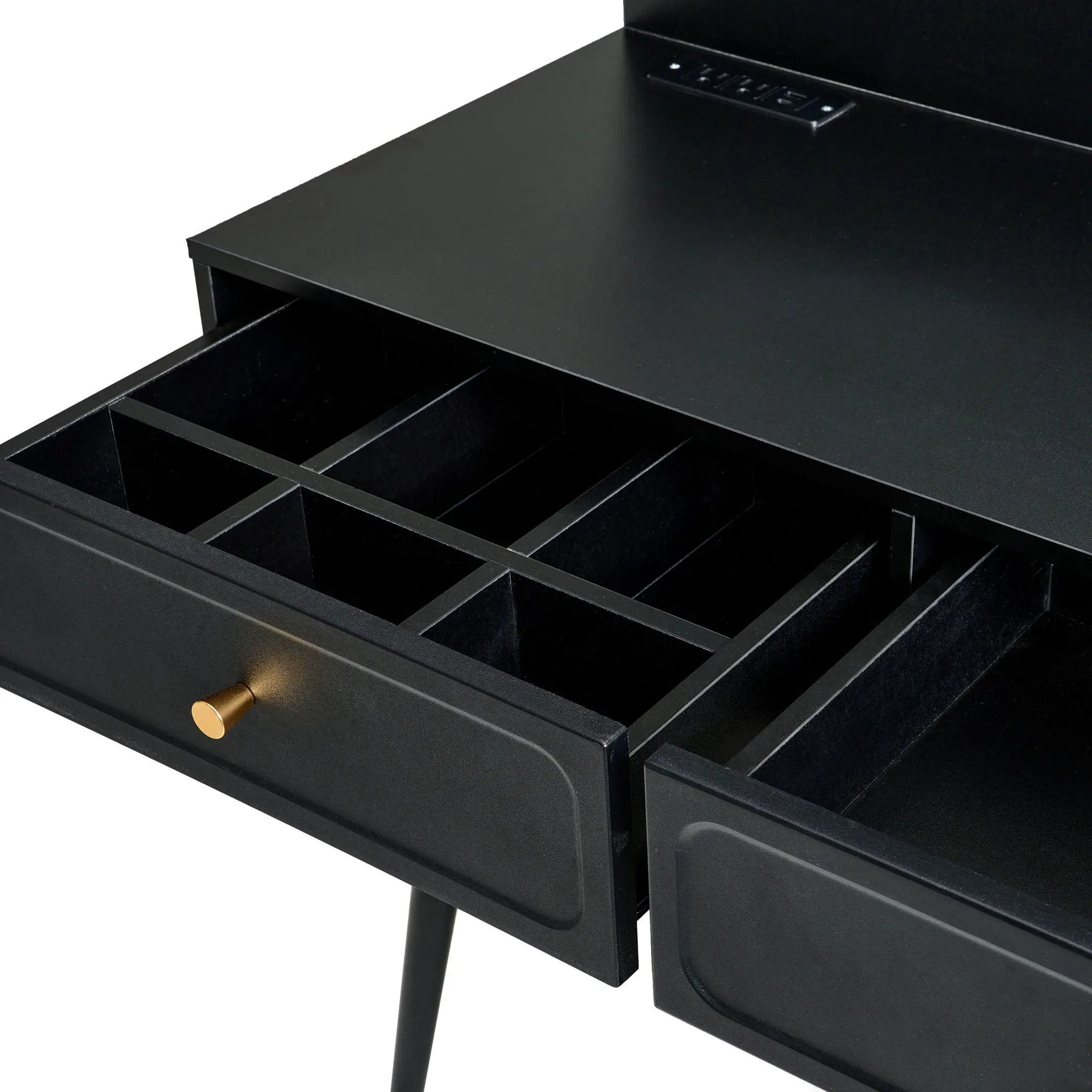 Modern Makeup Vanity Desk With Mirror And Lights Retractable Design Engineered Wood - Black by Unique Piece Furniture