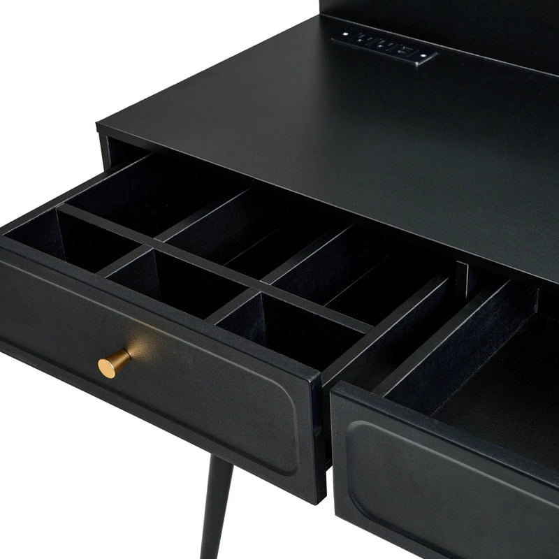 Modern Makeup Vanity Desk With Mirror And Lights Retractable Design Engineered Wood - Black by HouseOfZazla