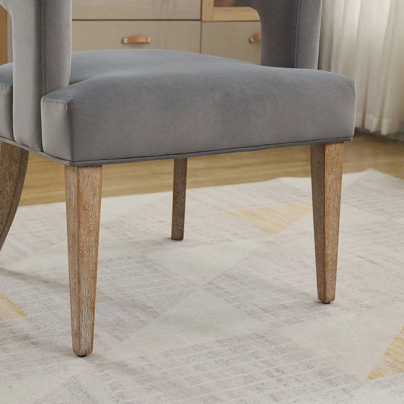 Wide Modern Barrel Open Back Upholstered Accent Chair With Weathered Solid Wood Legs by Unique Piece Furniture