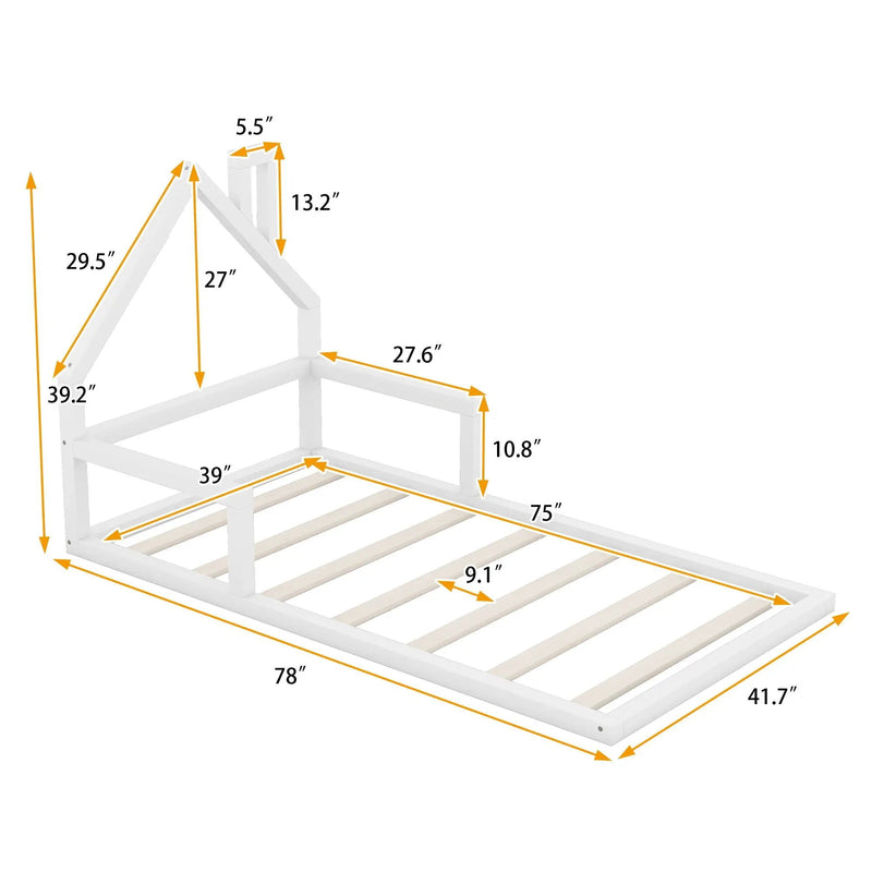 Floor Bed With House Shaped Headboard