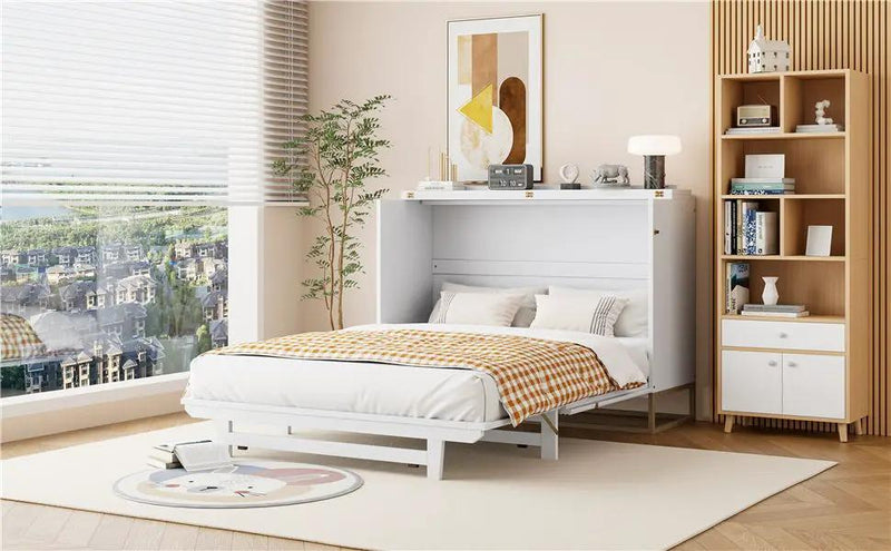Murphy Bed With Frosted Glass Doors Design, Fake Drawers, Metal Legs by HouseOfZazla