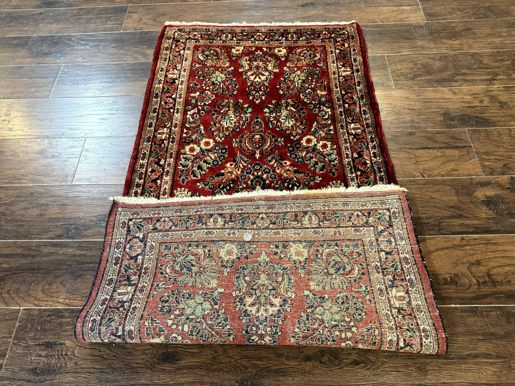 Red Persian Sarouk Rug 3 x 5.8, Antique Wool Carpet, 210 KPSI by Jewel Rugs