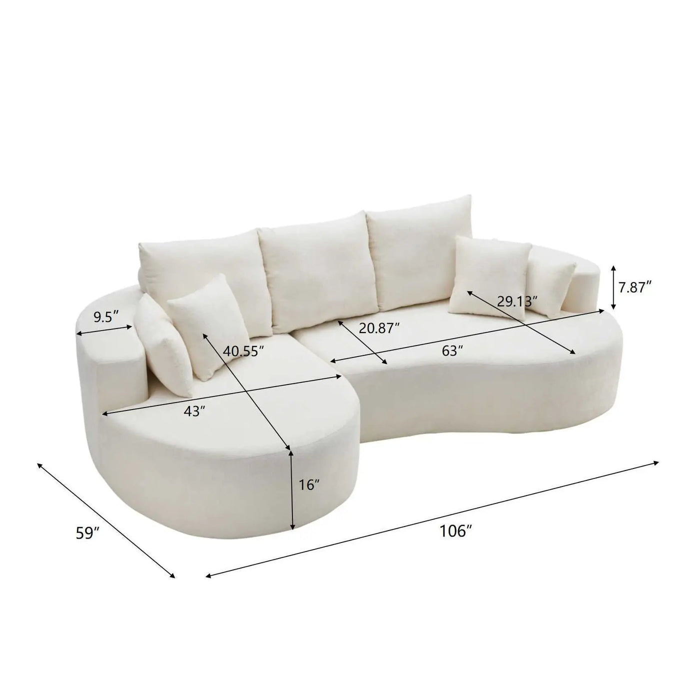 2 Piece Fabric Cloud Curved Sectional Sofa With Chaise by HouseOfZazla