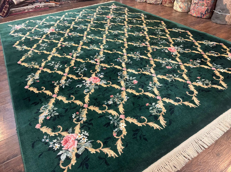 Karastan Garden of Eden Rug 8.8 x 11.8, Green Savonnerie 509/1733, Wool by Jewel Rugs