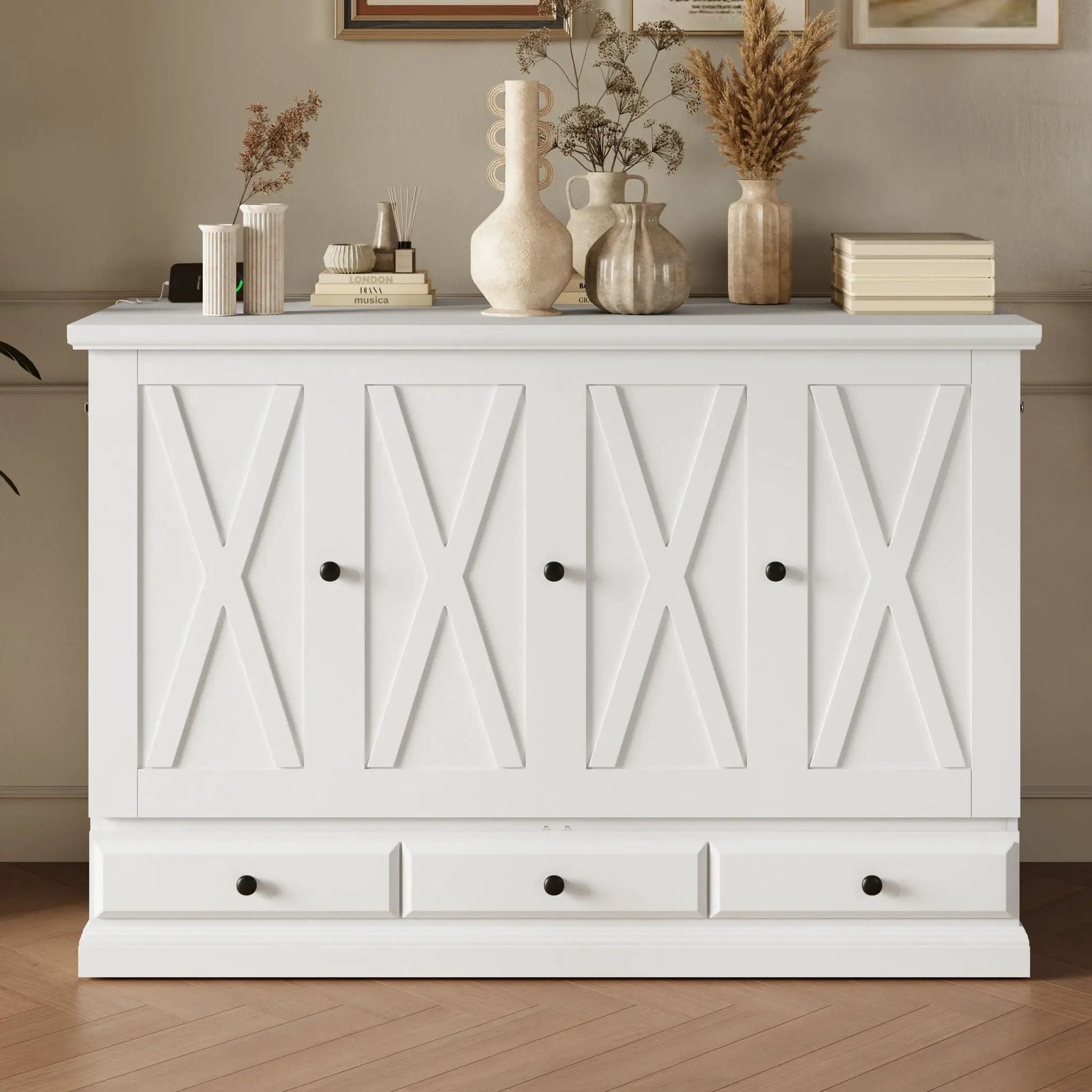 Solid Pine Murphy Bed Chest Cube Cabinet Bed With Charging Station And Large Storage Drawer For Home Office Or Small Room by Unique Piece Furniture