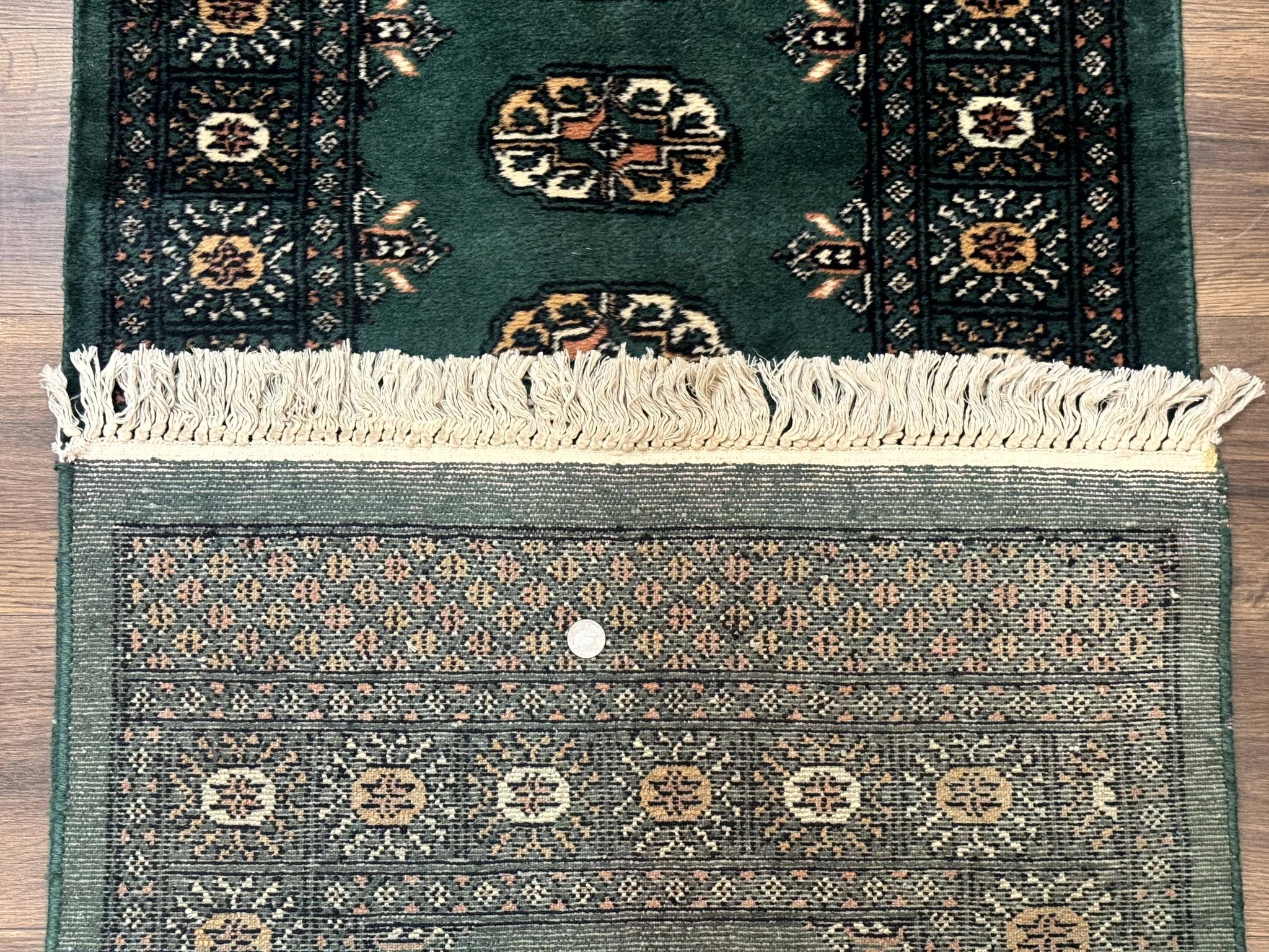 Pakistani Bokhara Runner Rug 2.5 x 11, Green Turkoman Wool Runner for Hallway by Jewel Rugs