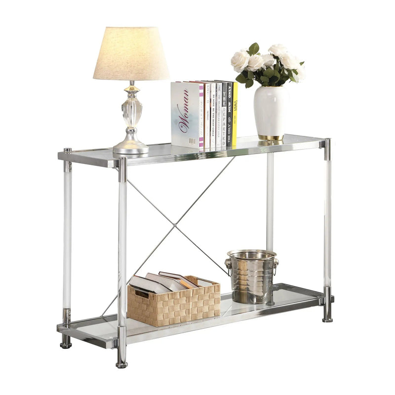 Chrome Glass Sofa Table, Acrylic Side Table, Console Table For Living Room & Bedroom - Chrome by HouseOfZazla
