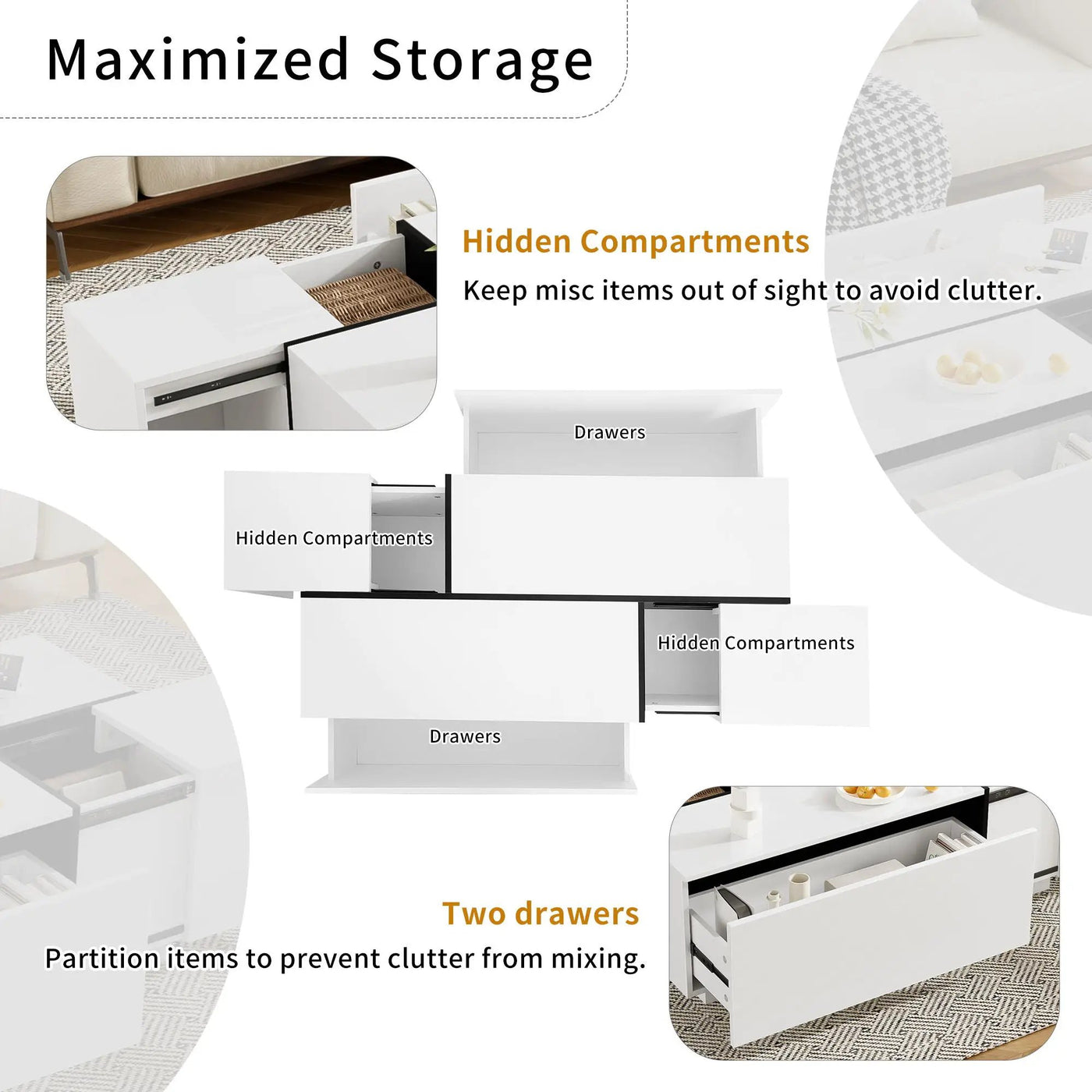 Extendable Coffee Table With 2 Hidden Storage Space And 2 Drawers For Living Room by HouseOfZazla