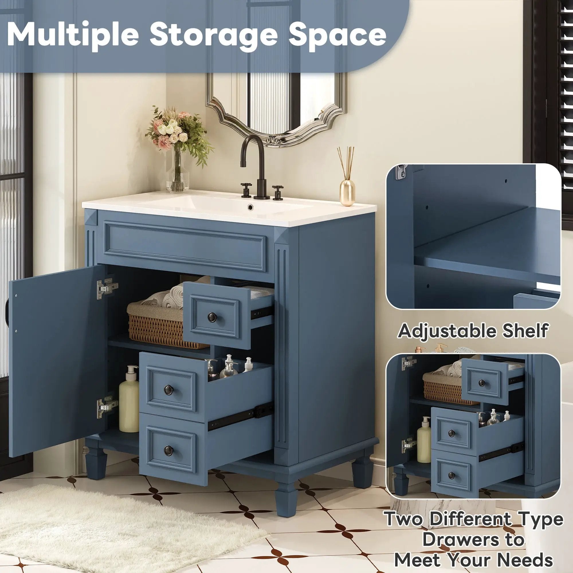 Bathroom Vanity With Sink, Cabinet With 2 Drawers And Adjustable Shelf by Unique Piece Furniture
