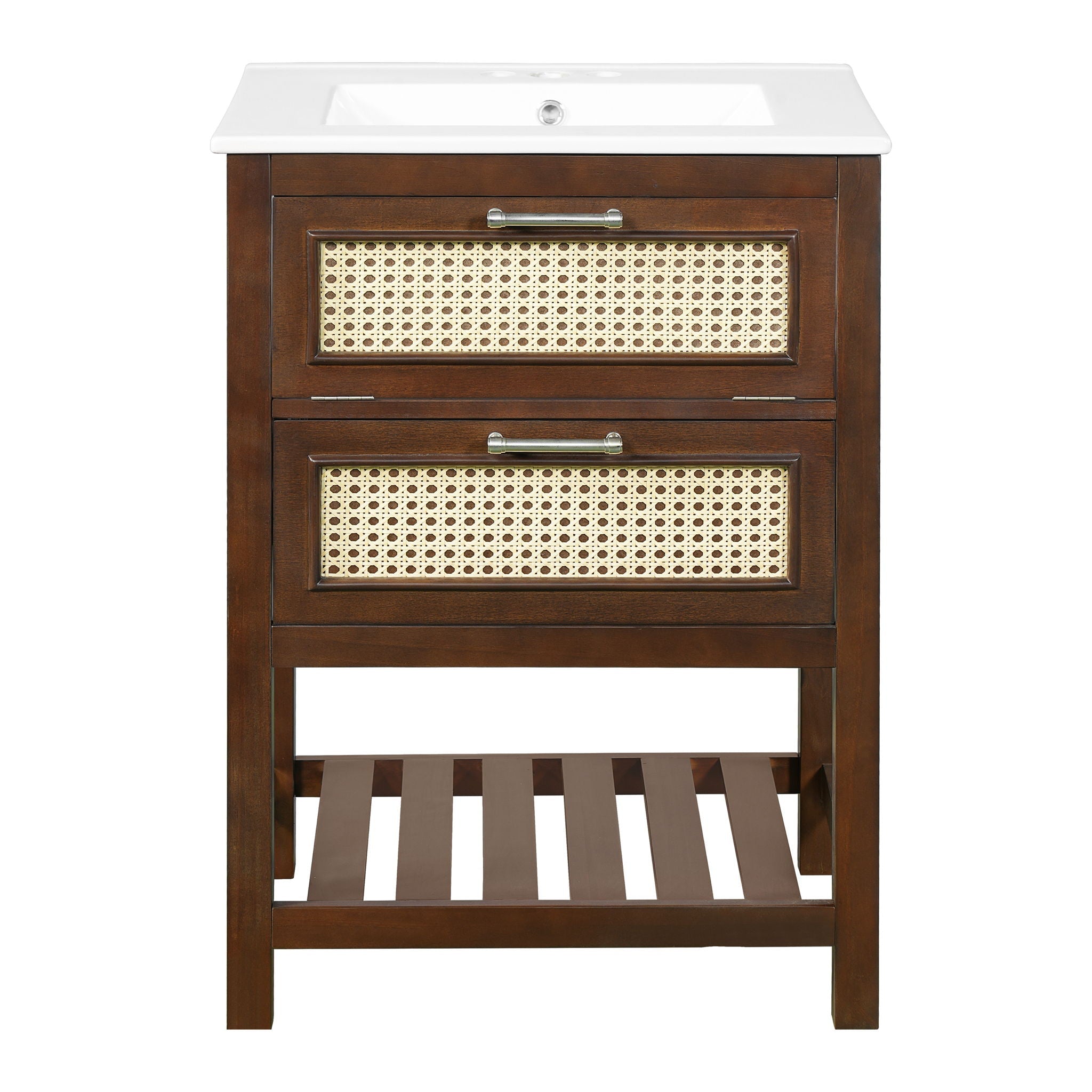 Modern Bathroom Vanity With Integrated Sink, Cabinet With 1 Deep Drawer And 1 Tip-Out Drawer by HouseOfZazla