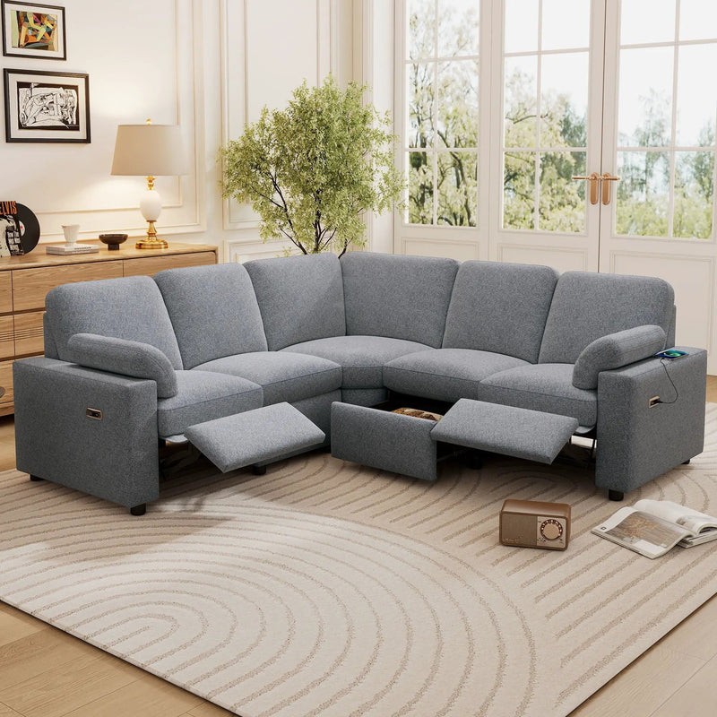 Power Recliner Sectional Sofa Home Theater Reclining Sofa With Two USB Ports, Two Storage Drawers For Living Room by Unique Piece Furniture