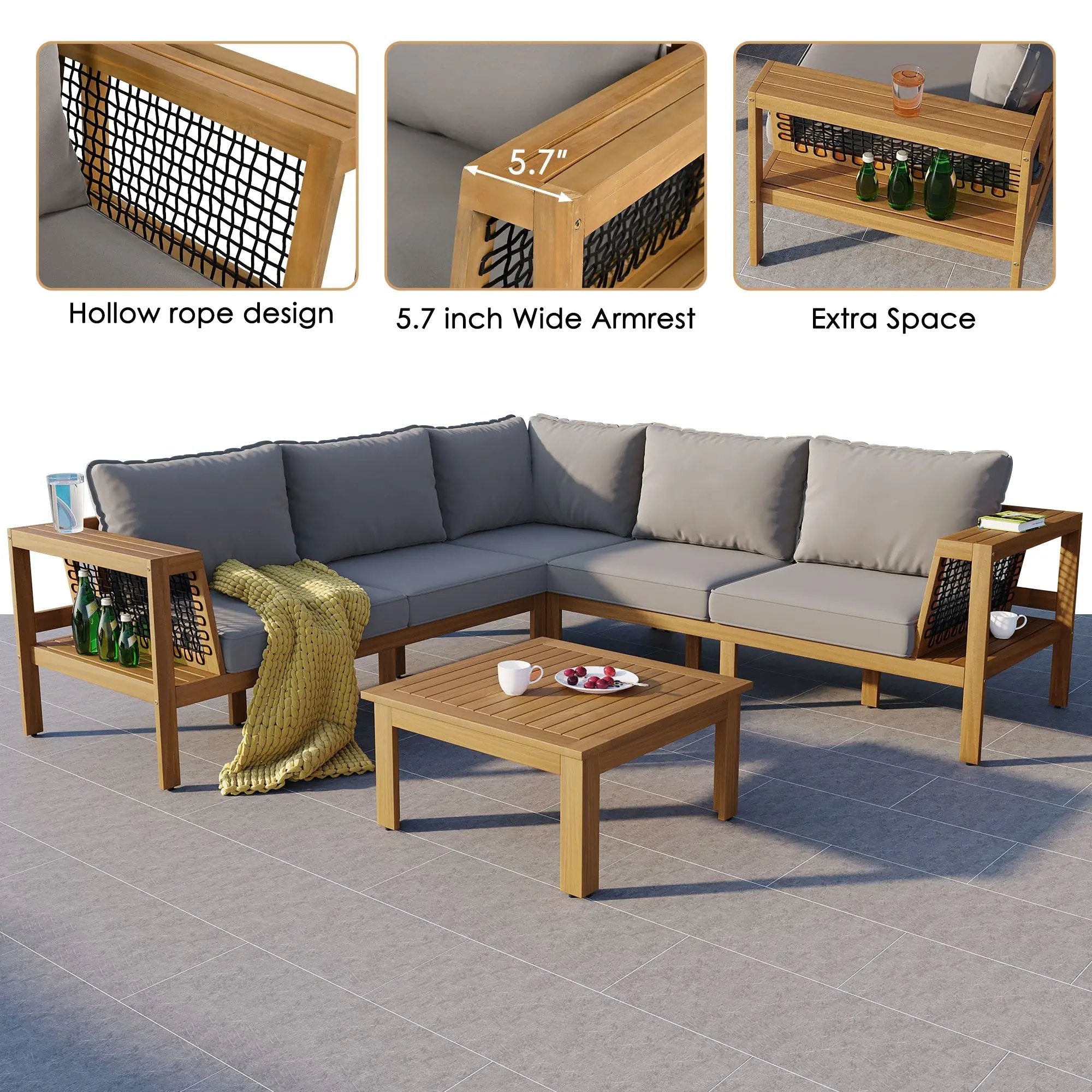 4 Pieces Outdoor Acacia Wood Sofa Set with Coffee Table by HouseOfZazla