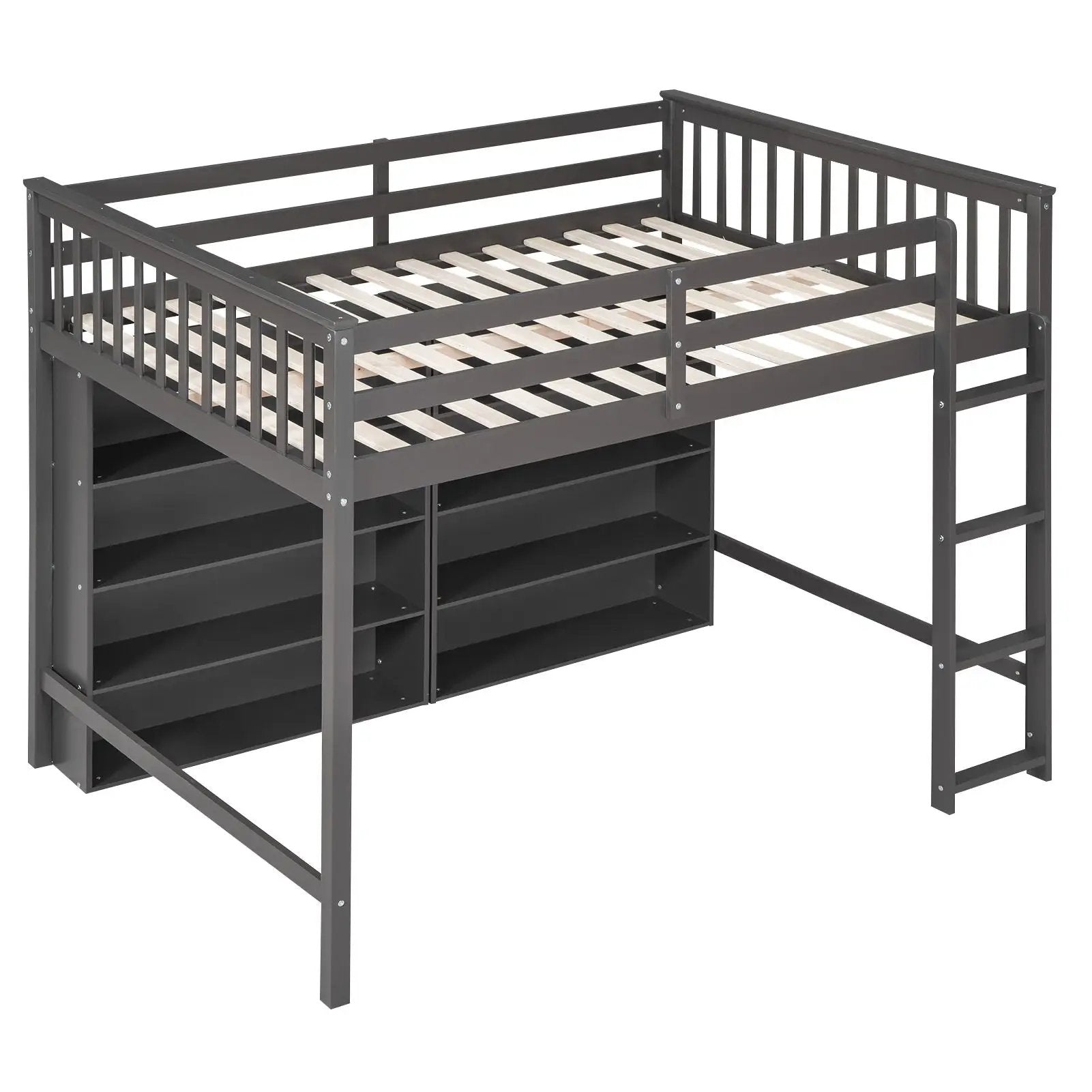 Loft Bed With 8 Open Storage Shelves And Built In Ladder by HouseOfZazla