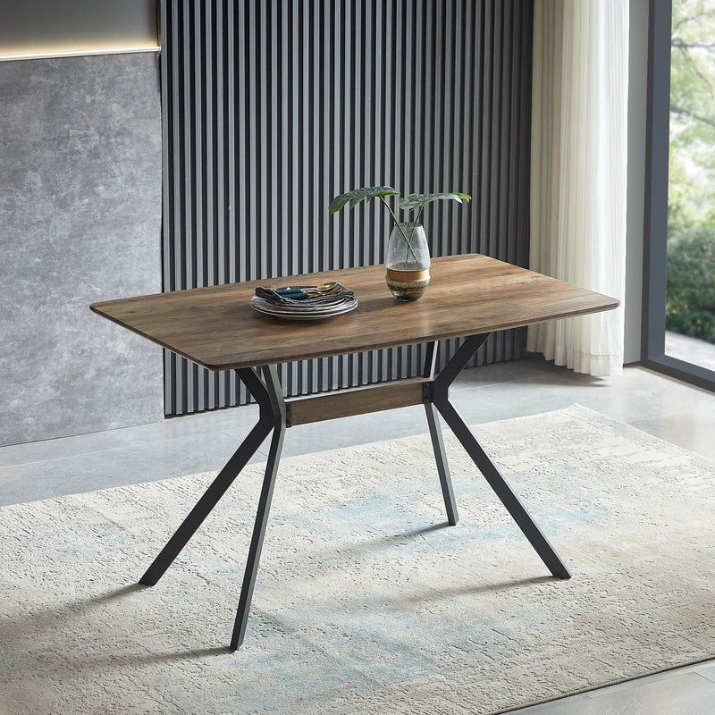 Modern Minimalist Style Dining Table MDF Wooden Top Metal Shelf Metal Heat Transfer Legs Leveling Feet For Dining Room Kitchen Office Table - Walnut / Black by Unique Piece Furniture