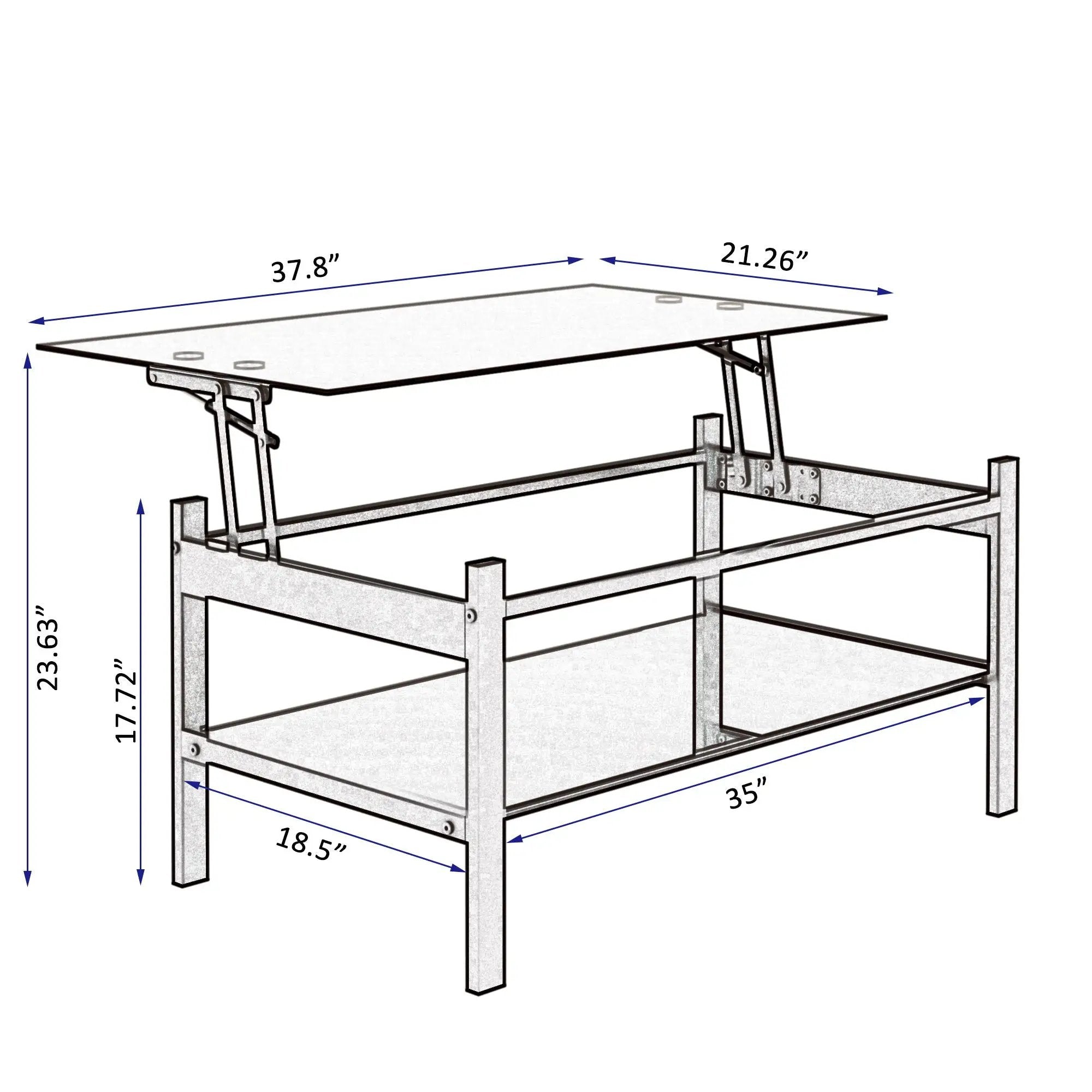 Glass Lift Top Coffee Table, Modern Simple 2-Layer Tempered Glass Coffee Table For Living Room - Black by Unique Piece Furniture
