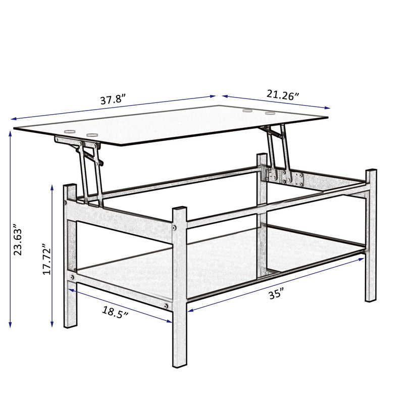 Glass Lift Top Coffee Table, Modern Simple 2-Layer Tempered Glass Coffee Table For Living Room - Black by HouseOfZazla
