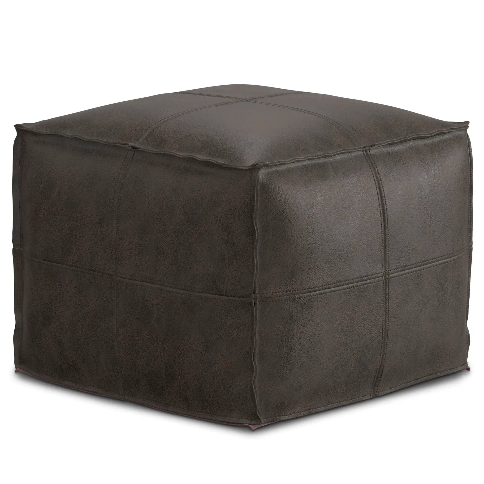 Sheffield - Square Pouf - Distressed Dark Brown by Unique Piece Furniture