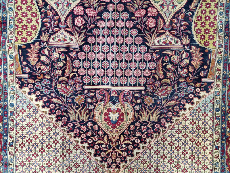 Antique Persian Tehran Rug 5x8, Midnight Blue and Red, Hand-Knotted, Wool by Jewel Rugs
