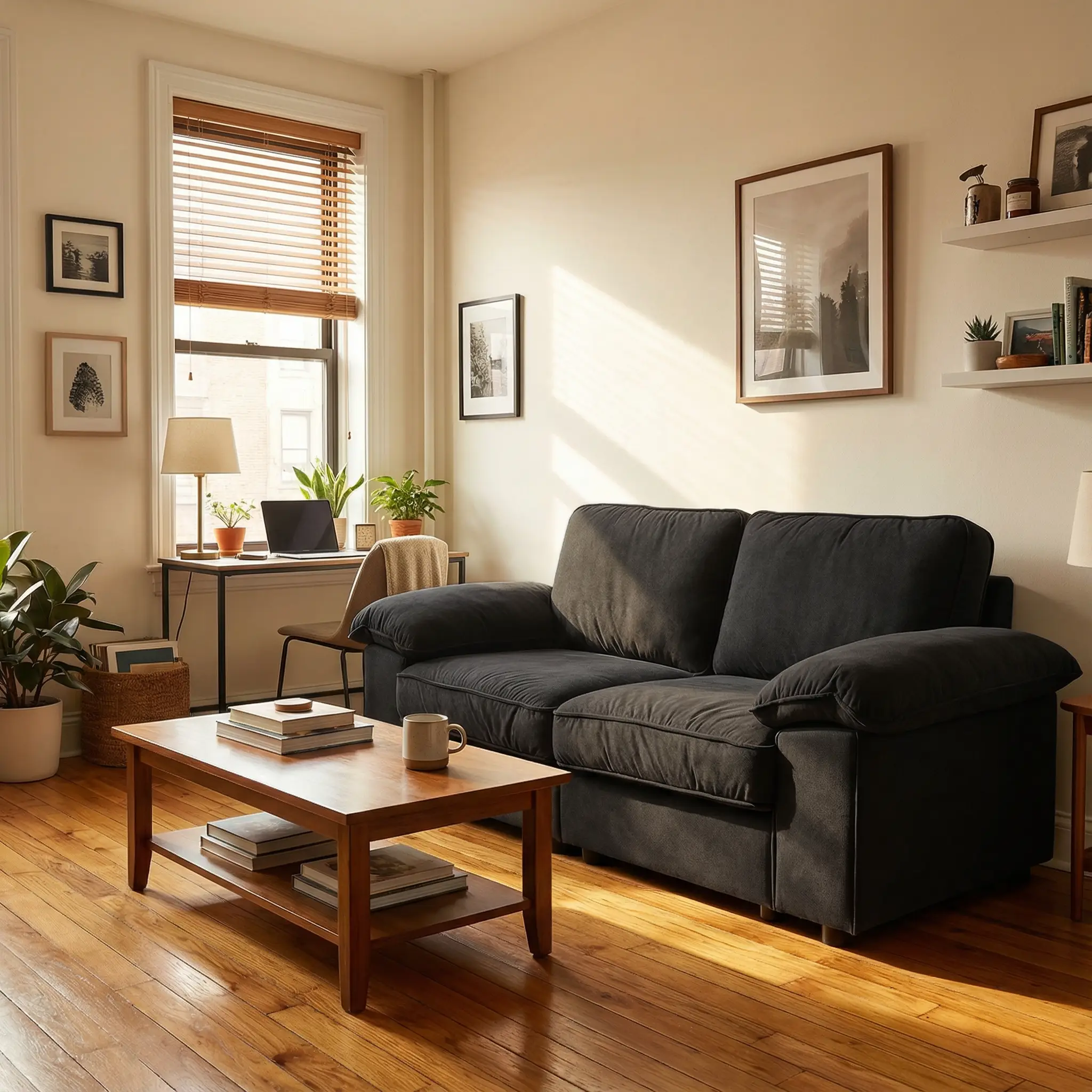 Black Velvet Compact Sofa with Hidden Storage by HouseOfZazla