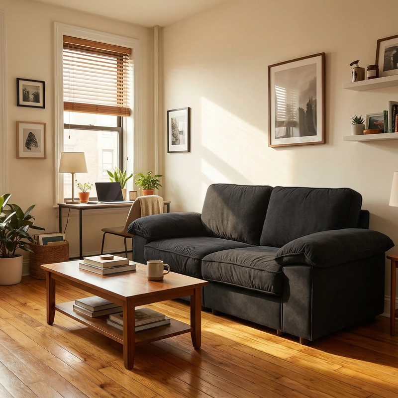 Black Velvet Compact Sofa with Hidden Storage by HouseOfZazla