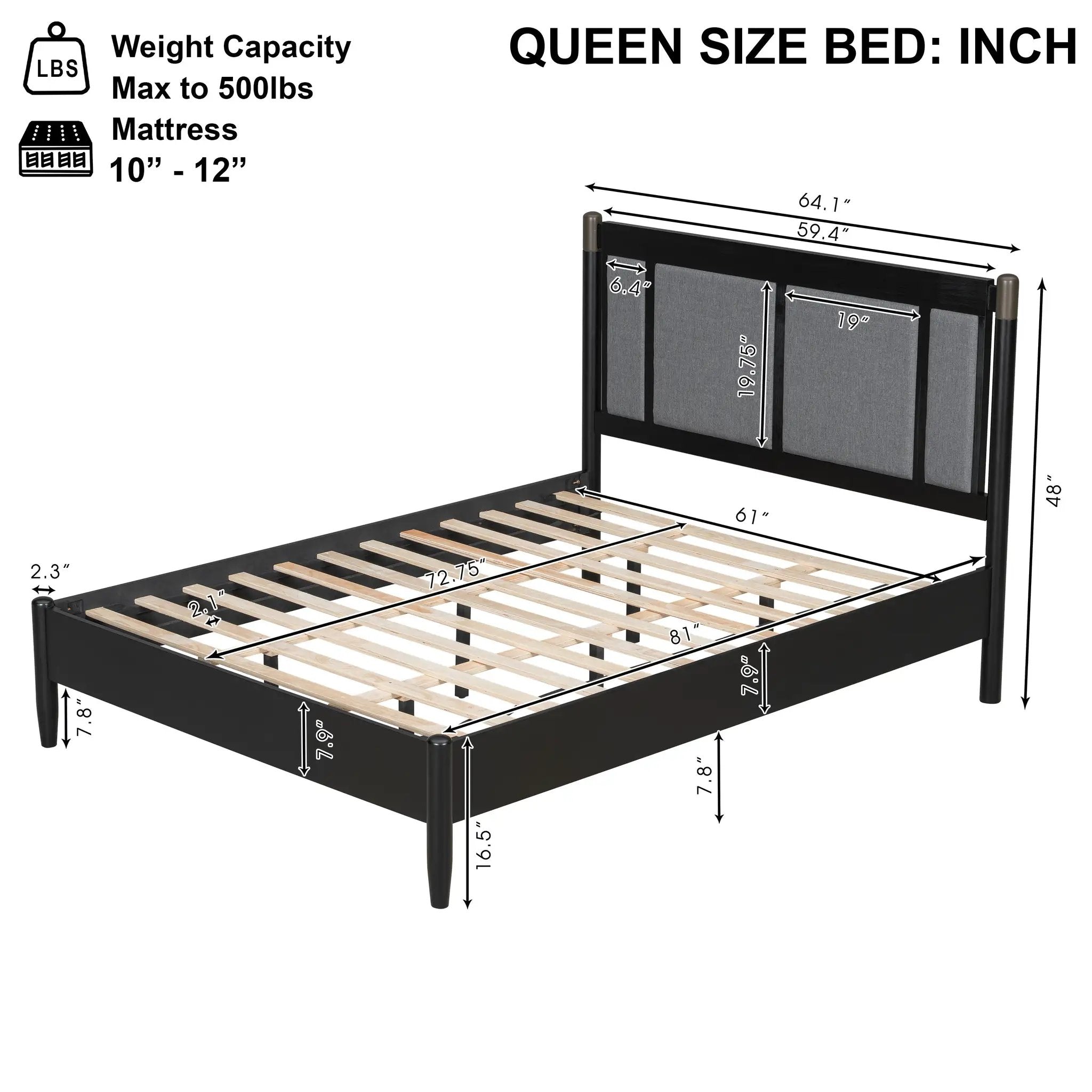 Solid Wood Queen Bed, Heavy Duty 500 lbs Support, No Box Spring Needed by HouseOfZazla
