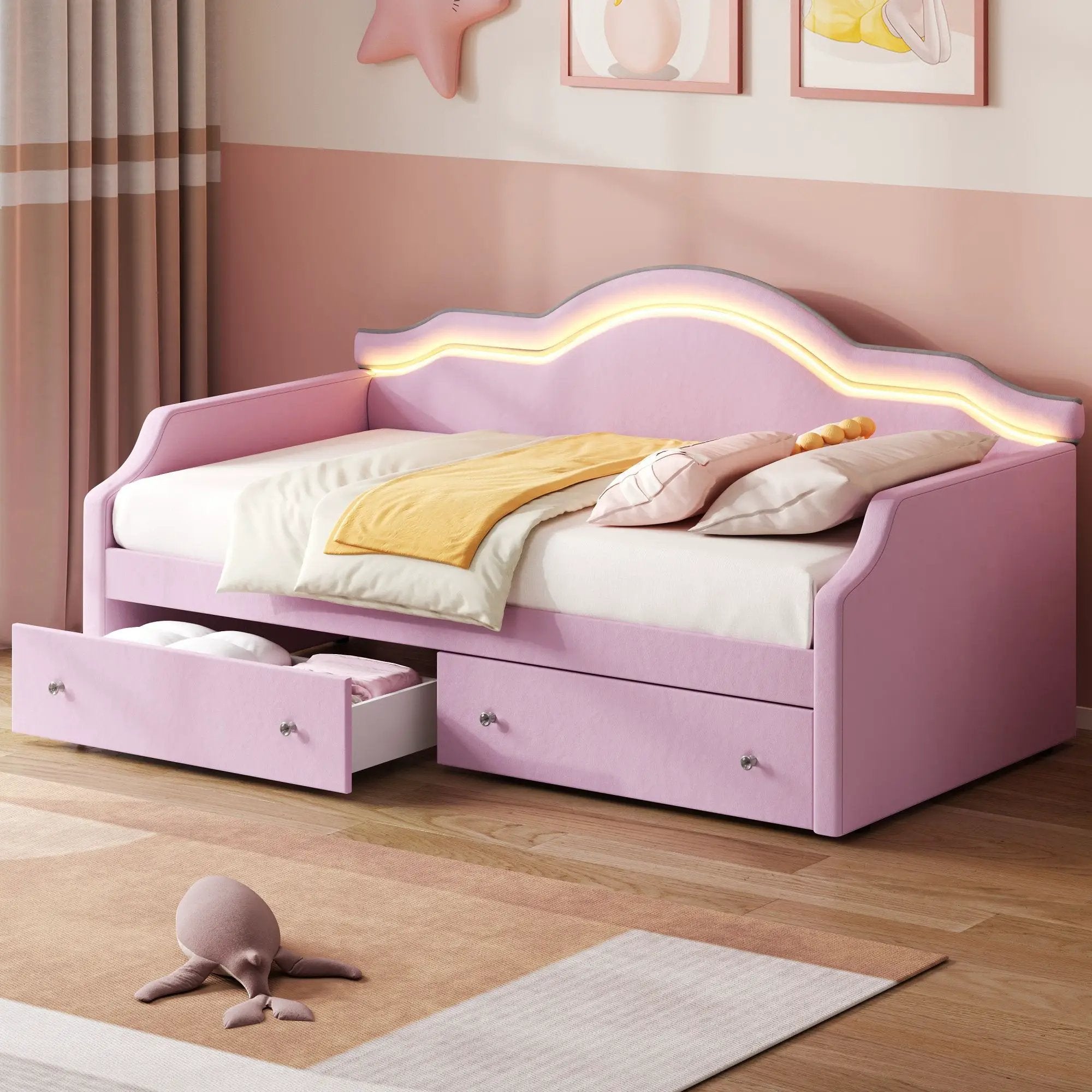 Upholstered Daybed With LED Lights And 2 Drawersme by HouseOfZazla