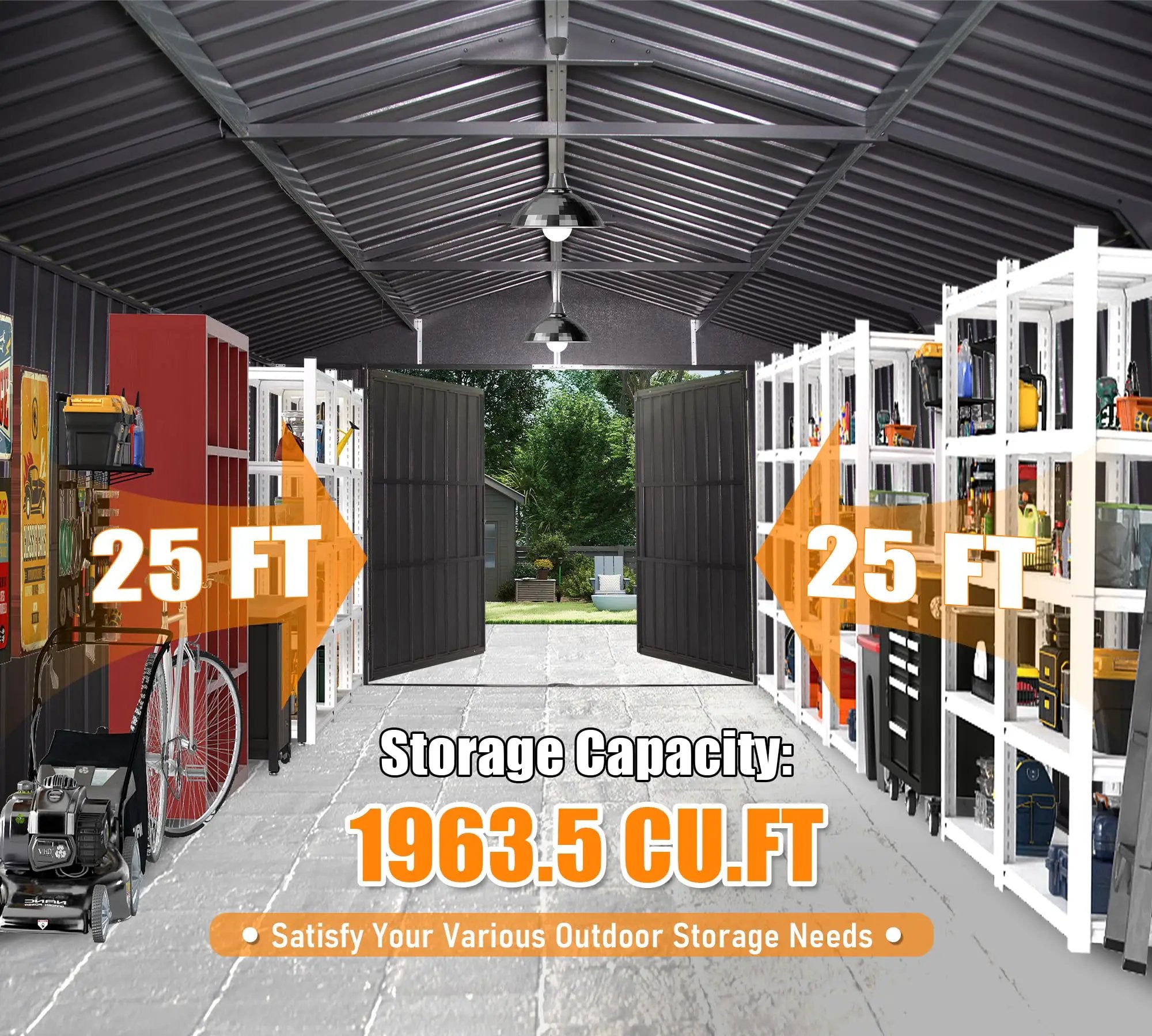 12x25FT Outdoor Metal Garage Shed, Extra Large Metal Carport by HouseOfZazla