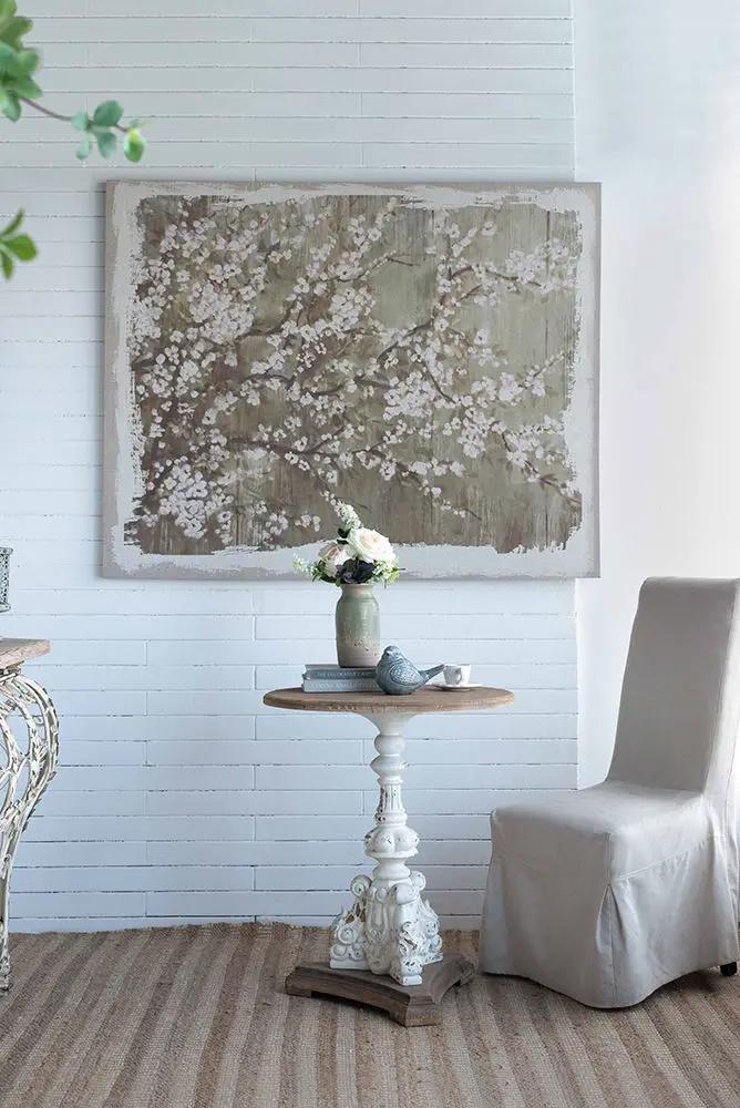 Large Cherry Blossom Canvas Art Print, Home Decor Accent Piece - Gray / White Matte by HouseOfZazla