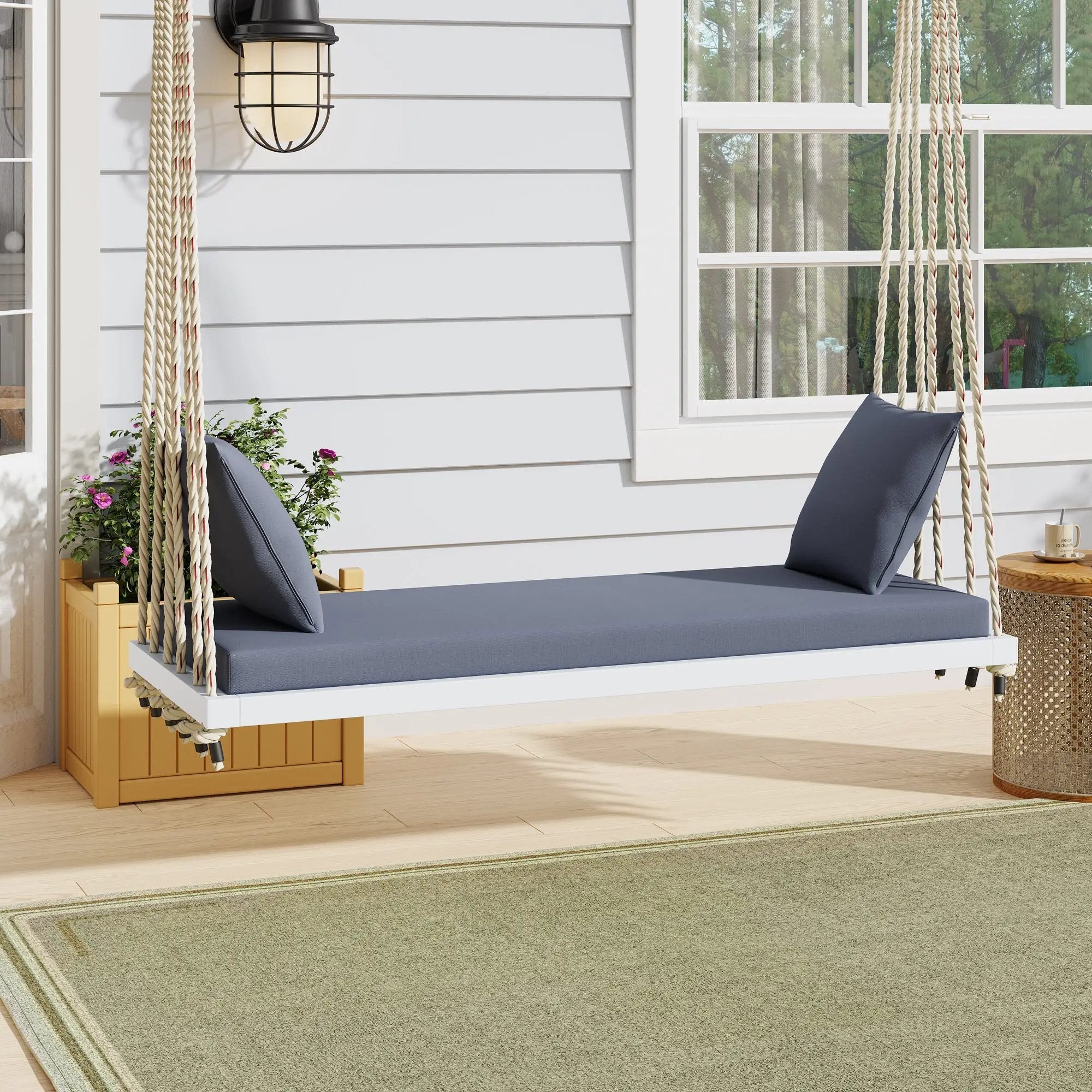 TOPMAX Patio Wooden Swing Chair with Cushion & Pillows by HouseOfZazla