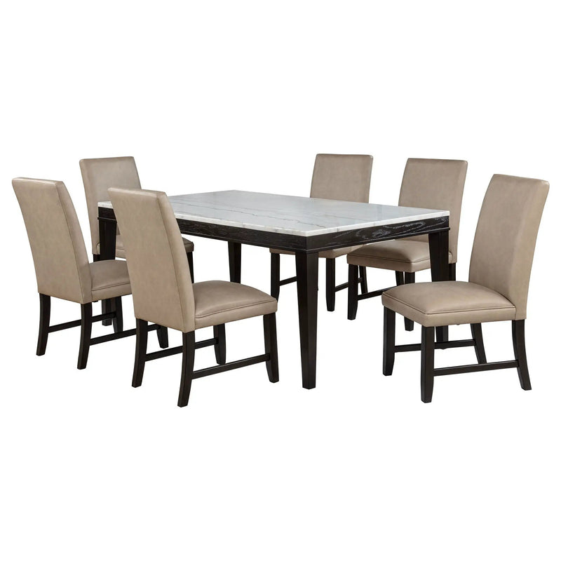 Averill 7-piece White Marble Top Dining Set Tan and Coffee Bean by Unique Piece Furniture