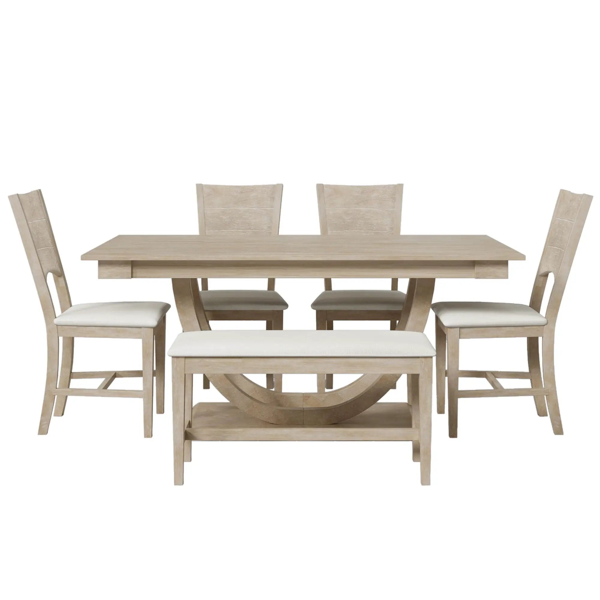 Topmax - 6 Piece Wood Half Round Dining Table Set Kitchen Table Set With Long Bench And 4 Dining Chairs, Modern Style by HouseOfZazla