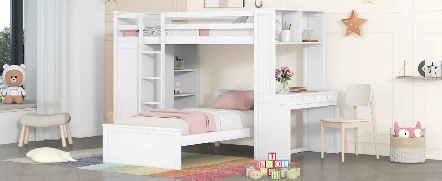 Loft Bed With A Stand Alone Bed, Shelves, Desk, And Wardrobe by HouseOfZazla