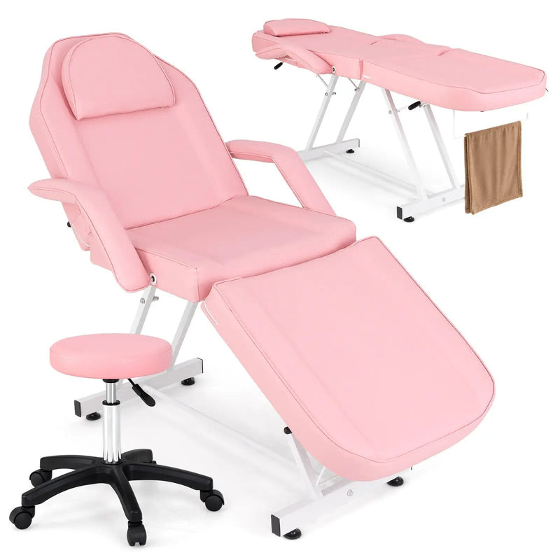 73 Inch Facial Chair Set with Removable Headrest Detachable Armrests and Towel Rack-Pink by DirectDeals
