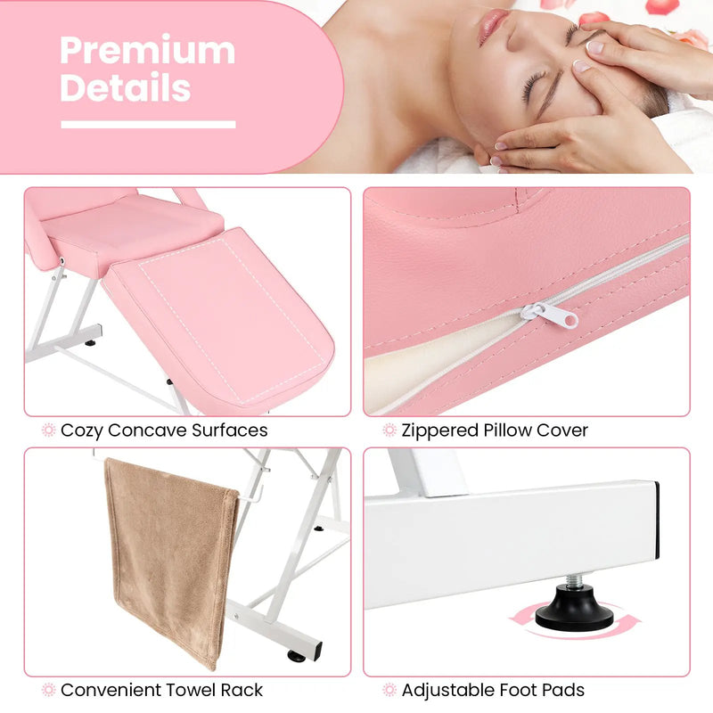 73 Inch Facial Chair Set with Removable Headrest Detachable Armrests and Towel Rack-Pink by DirectDeals