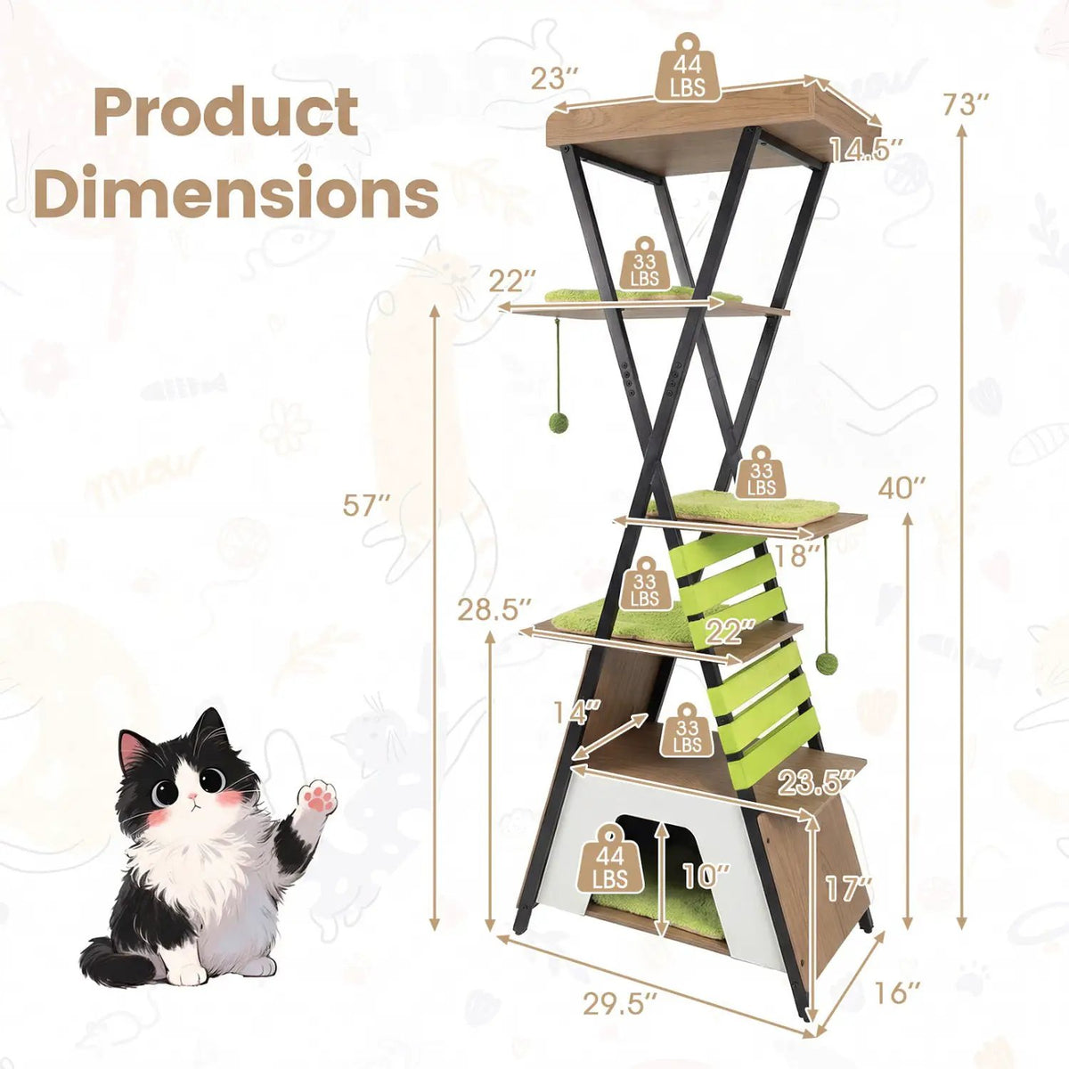 73 Inch Multi-level Cat Tree for Indoor Cats with Elevated Perch and Large Condo, photo 12 of 16