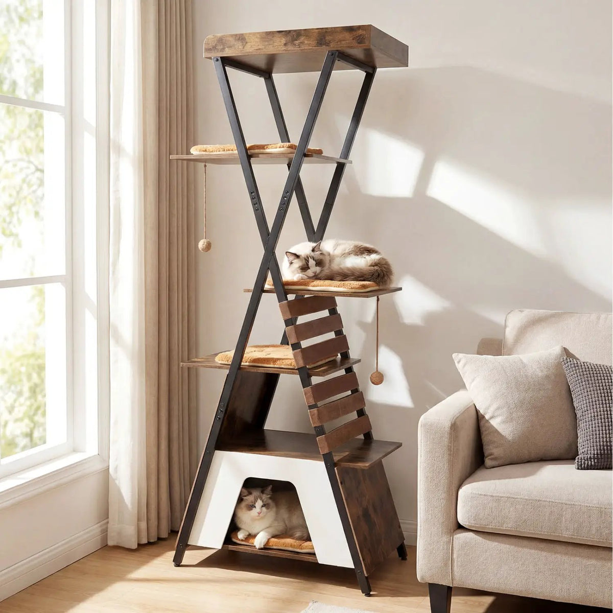 73 Inch Multi-level Cat Tree for Indoor Cats with Elevated Perch and Large Condo, photo 3 of 16