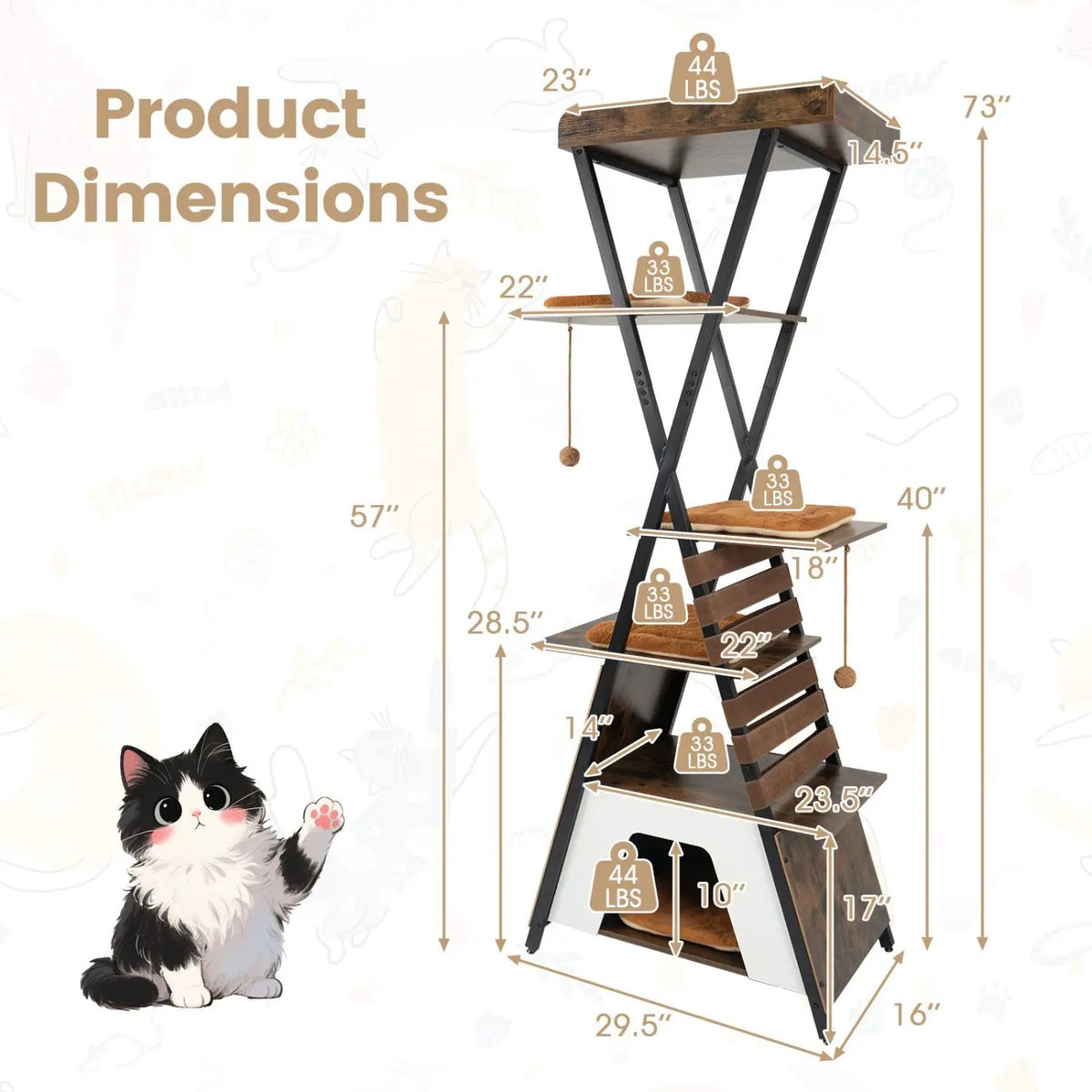 73 Inch Multi-level Cat Tree for Indoor Cats with Elevated Perch and Large Condo, photo 5 of 16