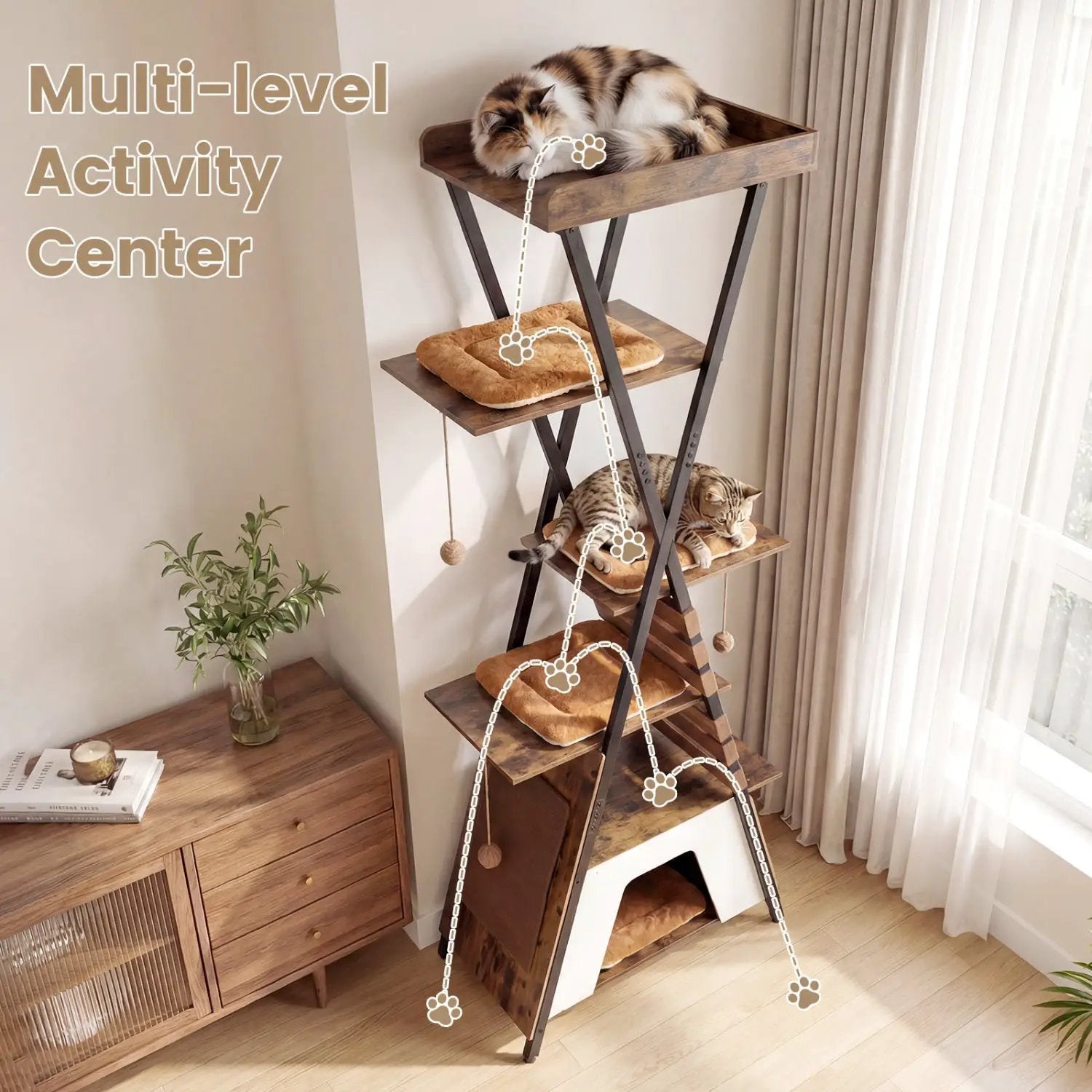 73 Inch Multi-level Cat Tree for Indoor Cats with Elevated Perch and Large Condo by DirectDeals