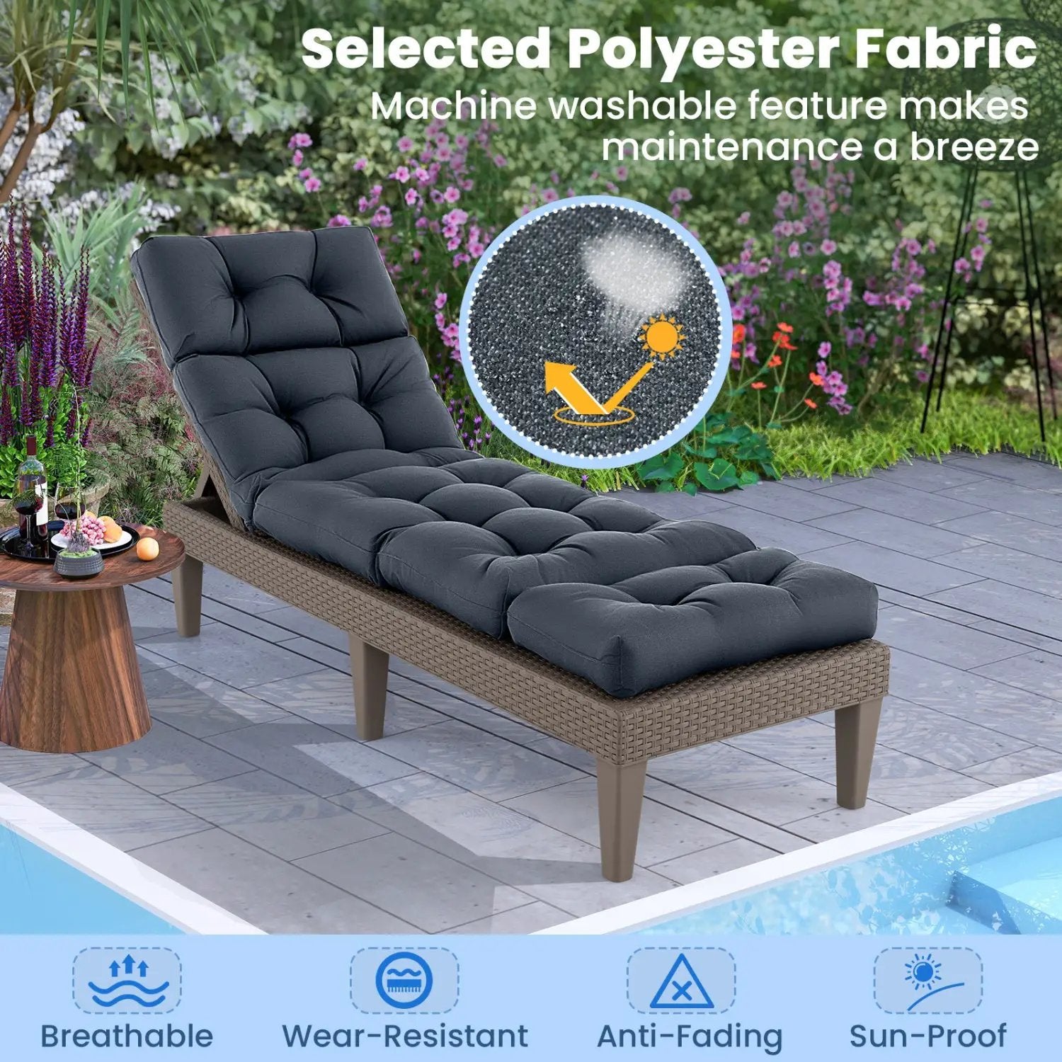 Outdoor Lounge Chaise Cushion Set of 2 - 73x22 Inch High Back by DirectDeals