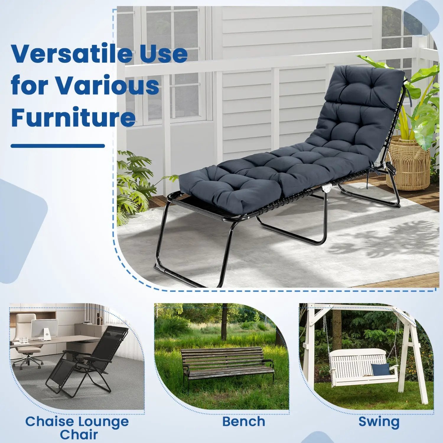 Outdoor Lounge Chaise Cushion Set of 2 - 73x22 Inch High Back by DirectDeals