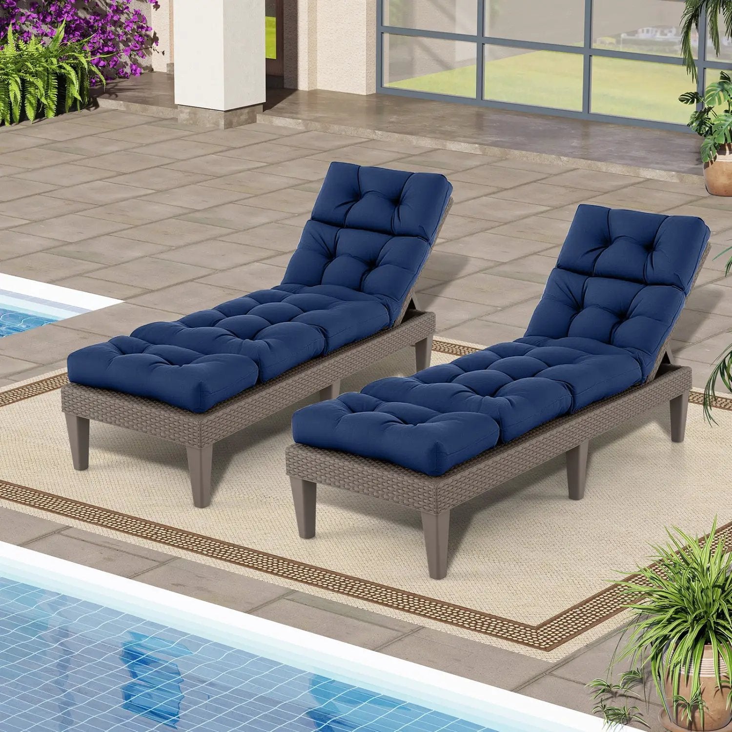Outdoor Lounge Chaise Cushion Set of 2 - 73x22 Inch High Back by DirectDeals