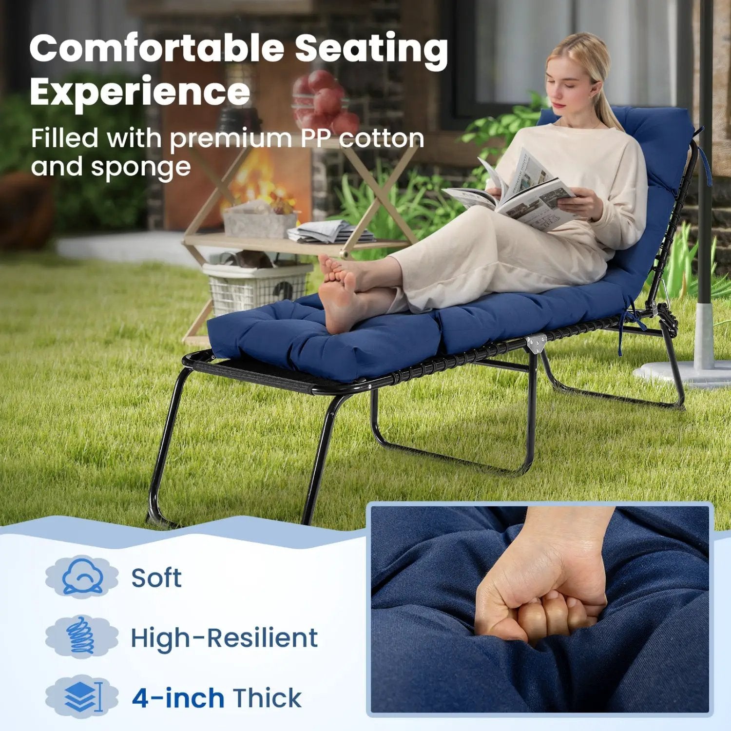 Outdoor Lounge Chaise Cushion Set of 2 - 73x22 Inch High Back by DirectDeals