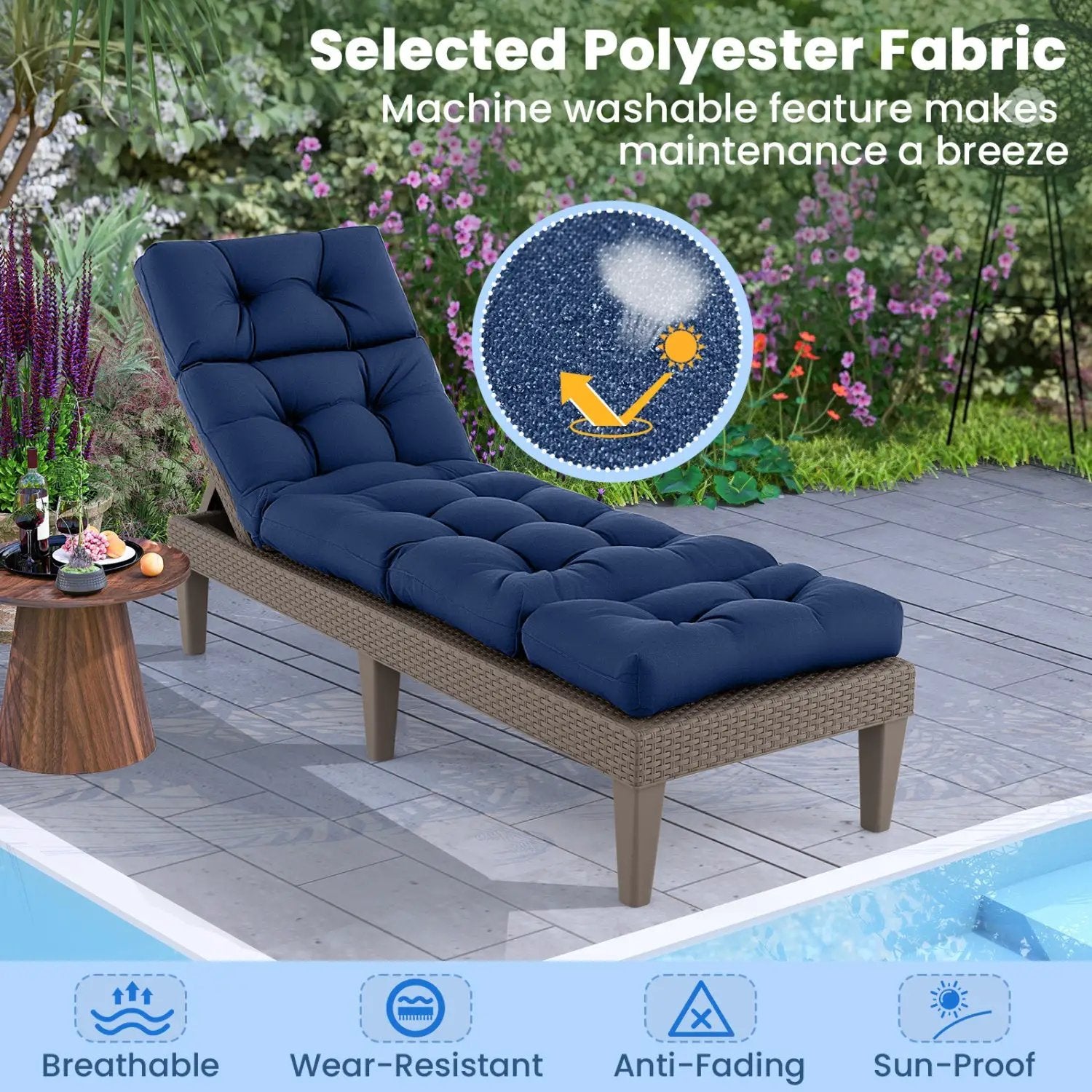 Outdoor Lounge Chaise Cushion Set of 2 - 73x22 Inch High Back by DirectDeals