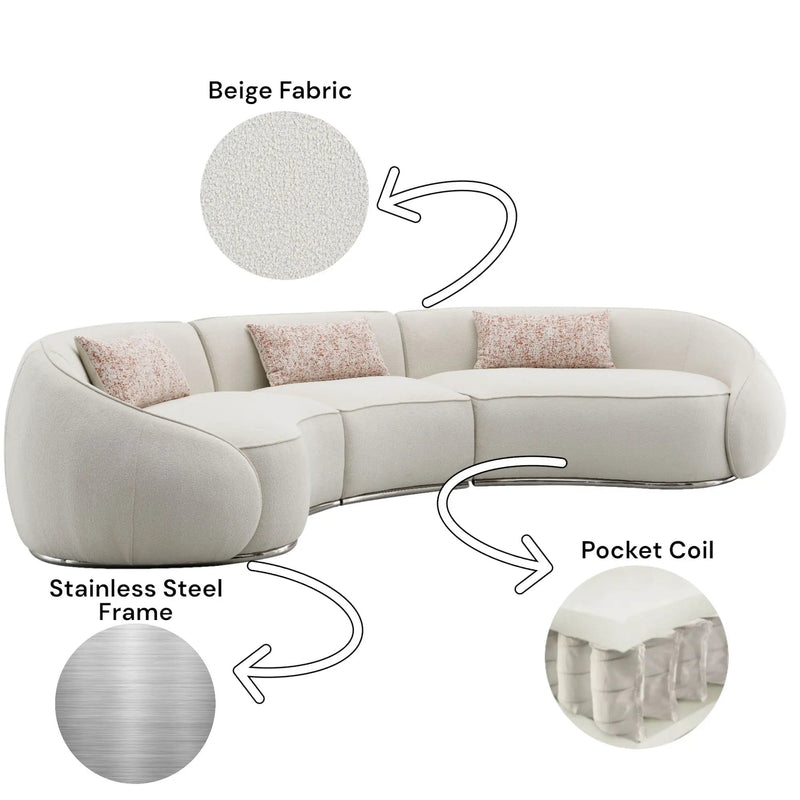 Sahara - Boucle Sectional Sofa With 3 Pillows - Beige by Unique Piece Furniture