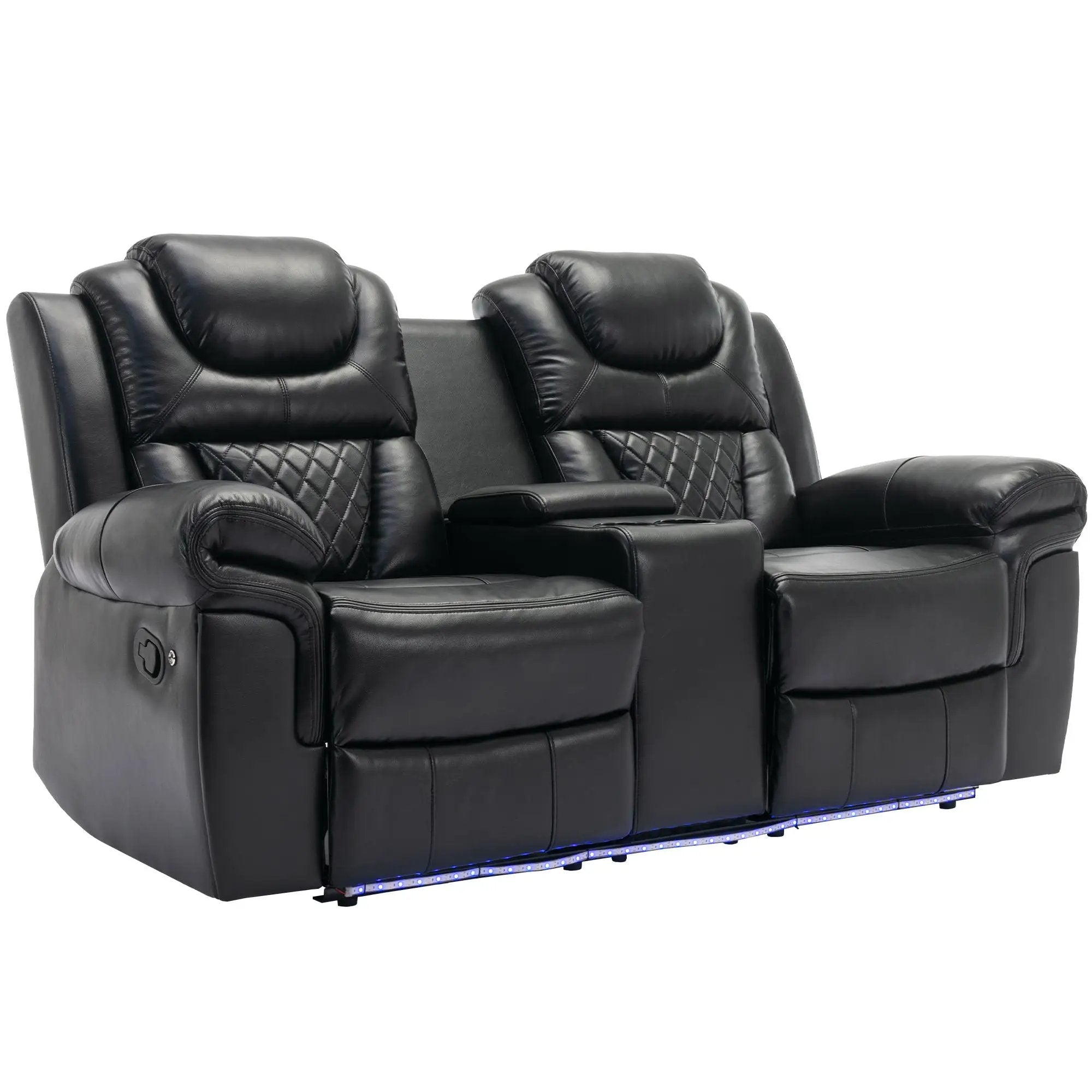 3 Pieces Recliner Sofa Sets Home Theater Seating Manual Recliner Chair With Center Console And LED Light Strip For Living Room by HouseOfZazla