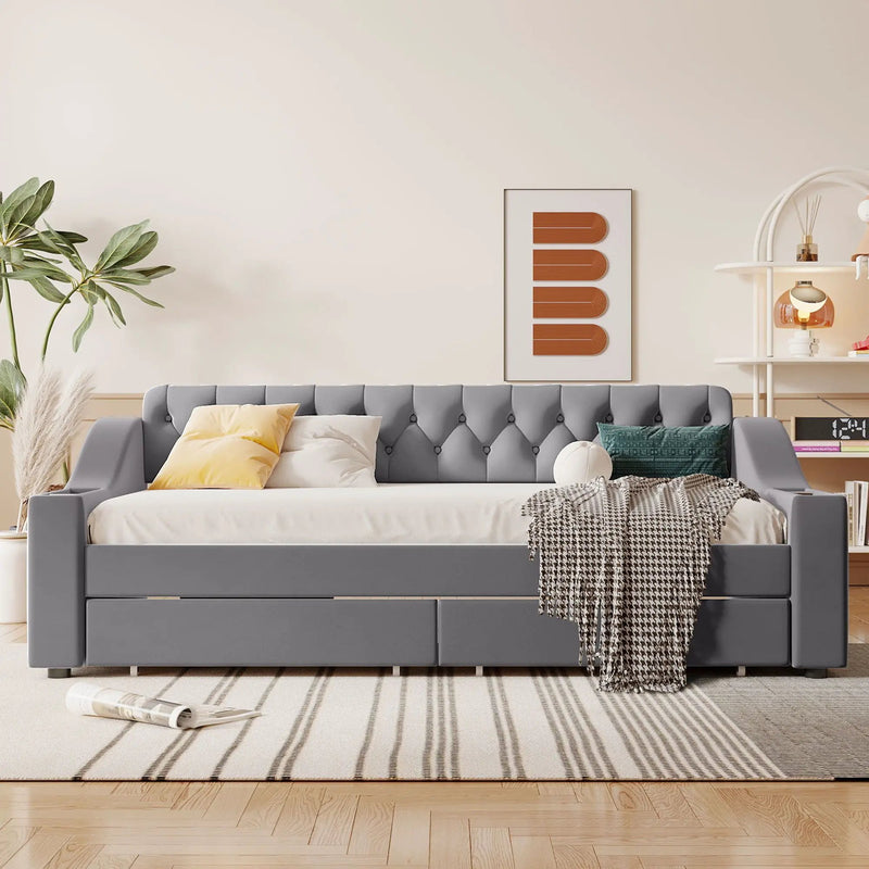 Upholstered Daybed With Storage Armrests And USB Port by Unique Piece Furniture